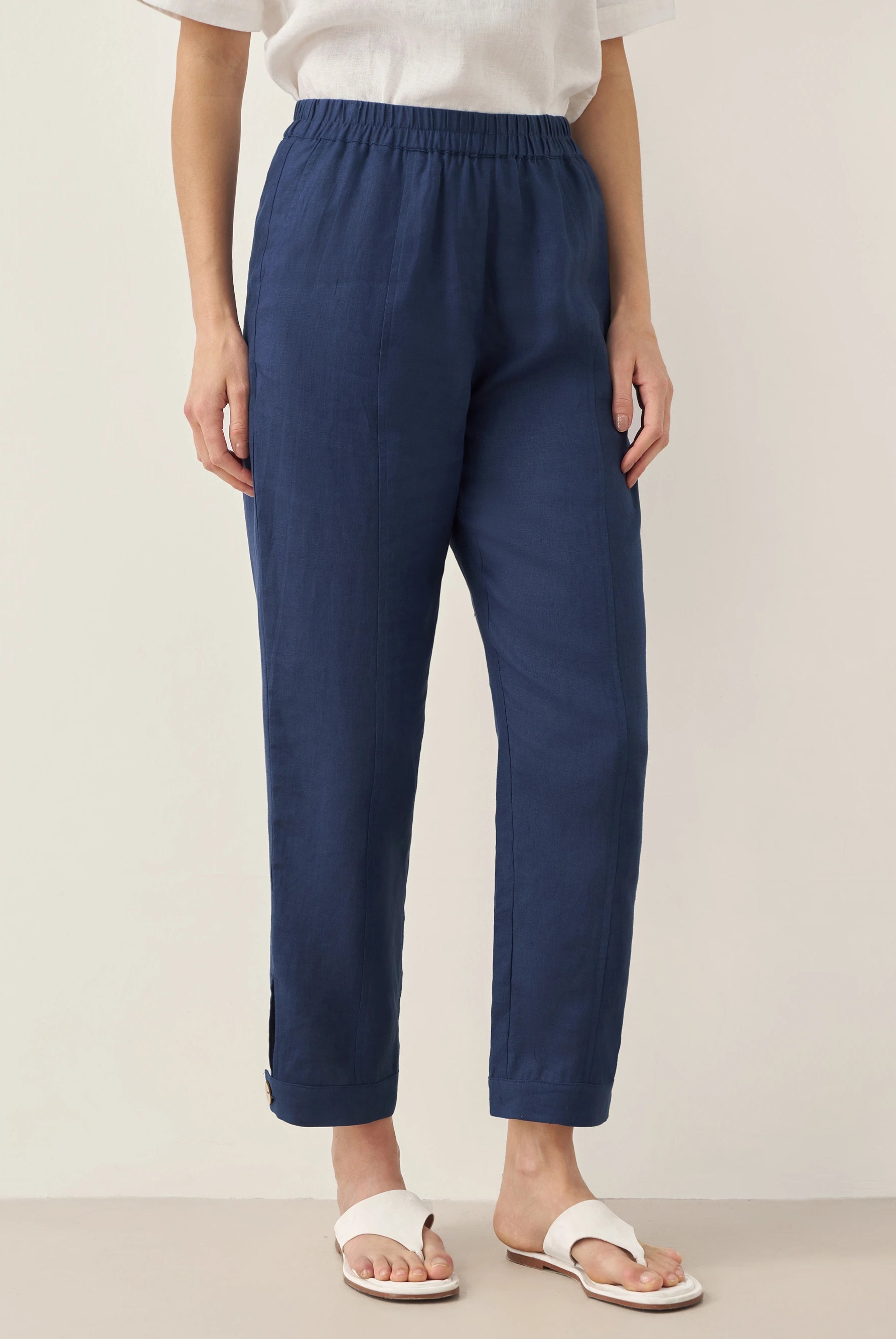 100% Linen Straight-Leg Pants with Elastic Waist PATRICE by LINTICO for women