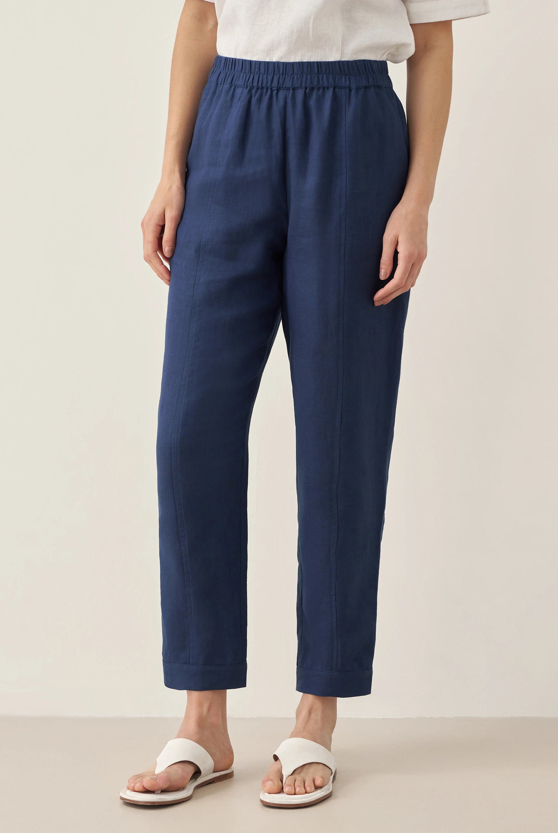100% Linen Straight-Leg Pants with Elastic Waist PATRICE by LINTICO for women