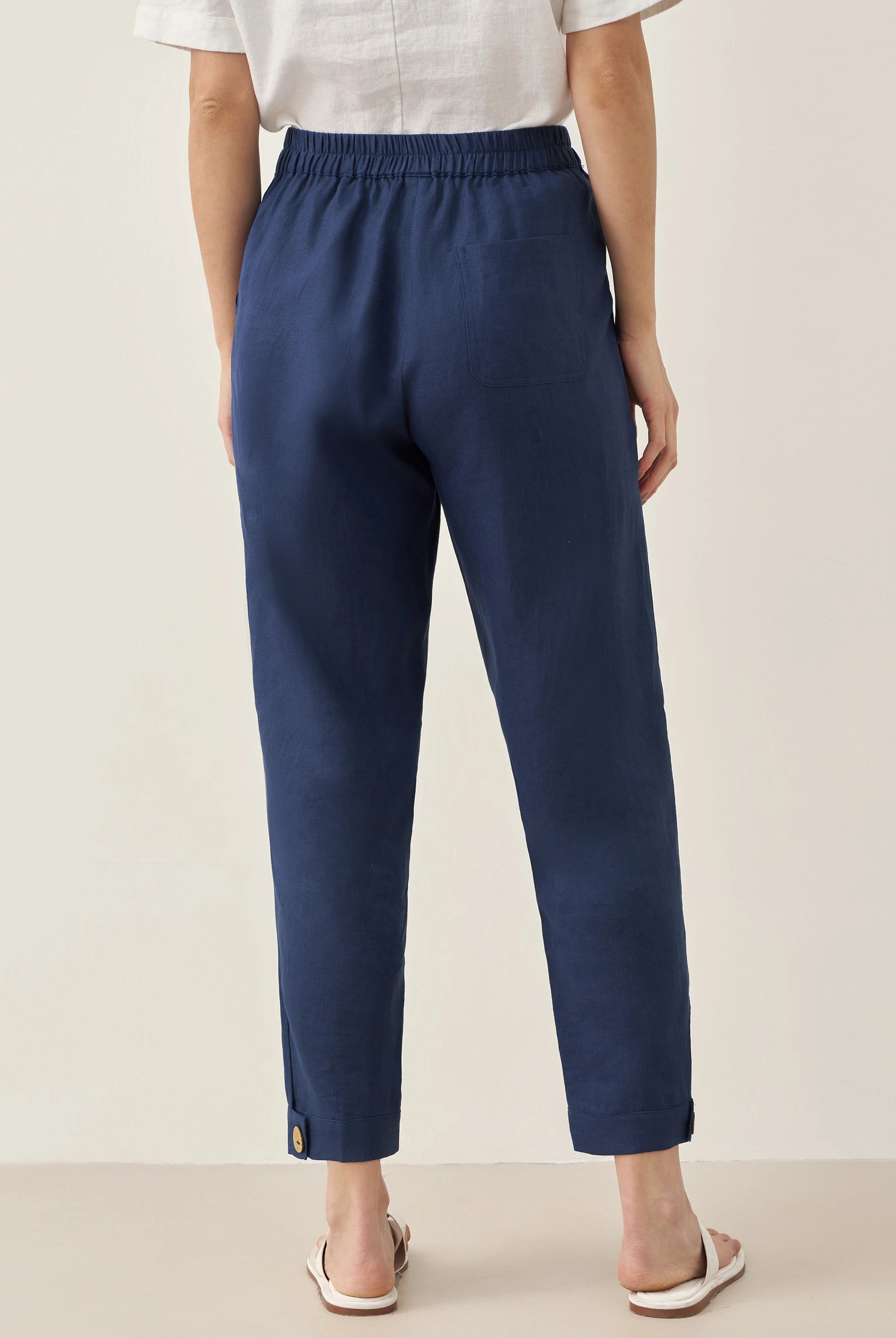 100% Linen Straight-Leg Pants with Elastic Waist PATRICE by LINTICO for women