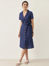 Robe chemise femme EILEEN boutonnée devant à col V en 100% lin de LINTICO