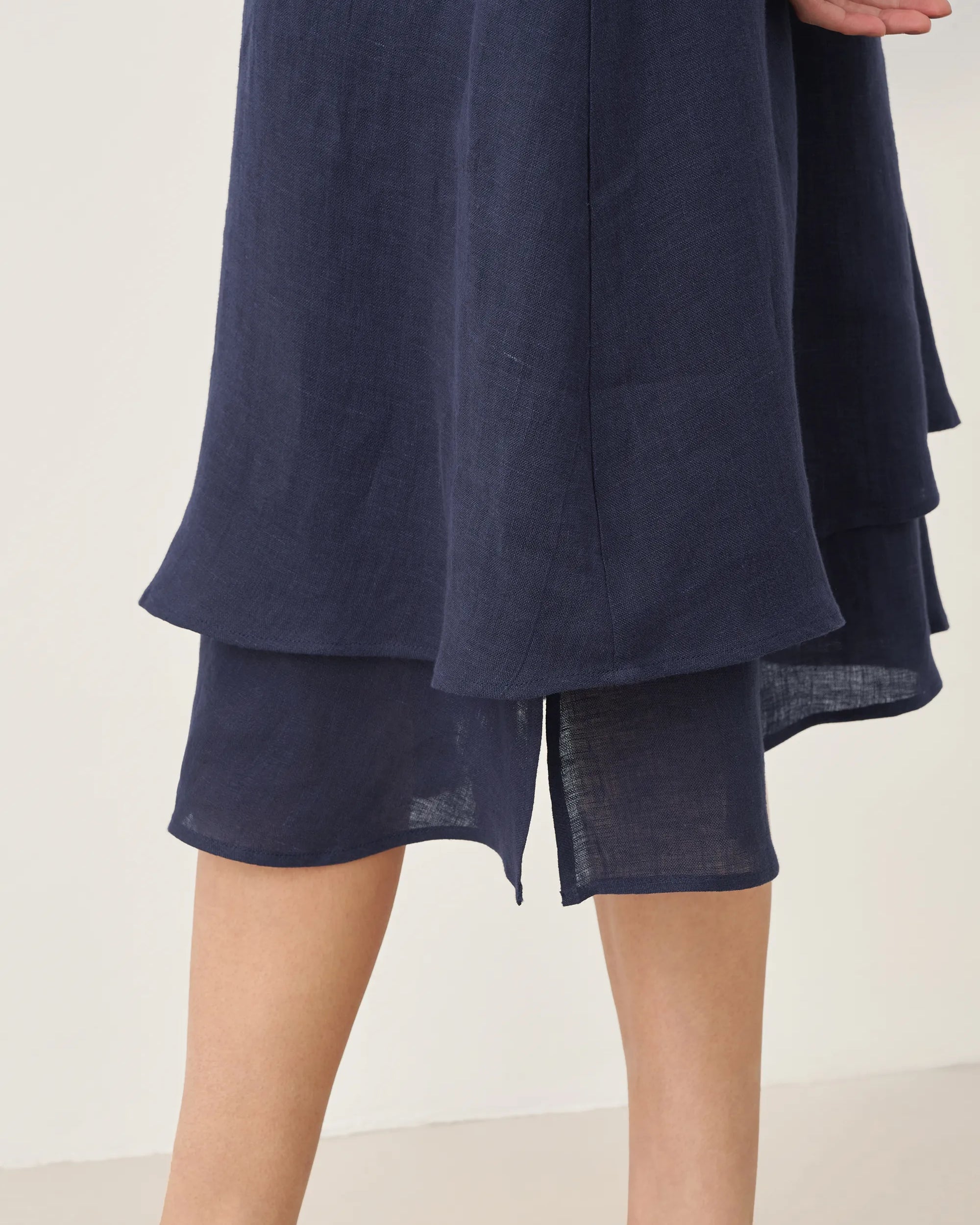 100% Linen V-Neck Double-Layer Midi Dress JAYDA - DRESSES-Linen