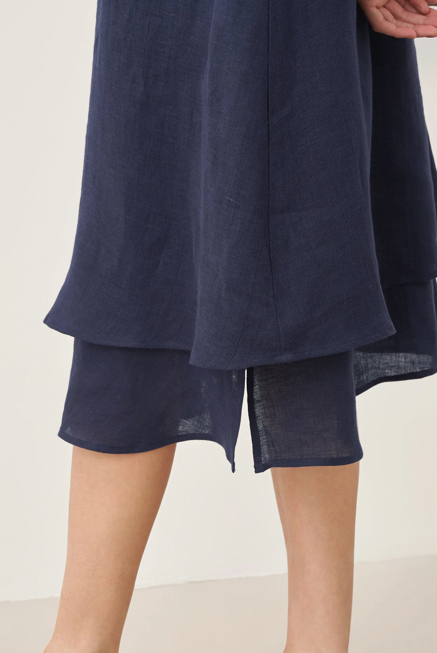 100% Linen V-Neck Double-Layer Midi Dress JAYDA - DRESSES-Linen