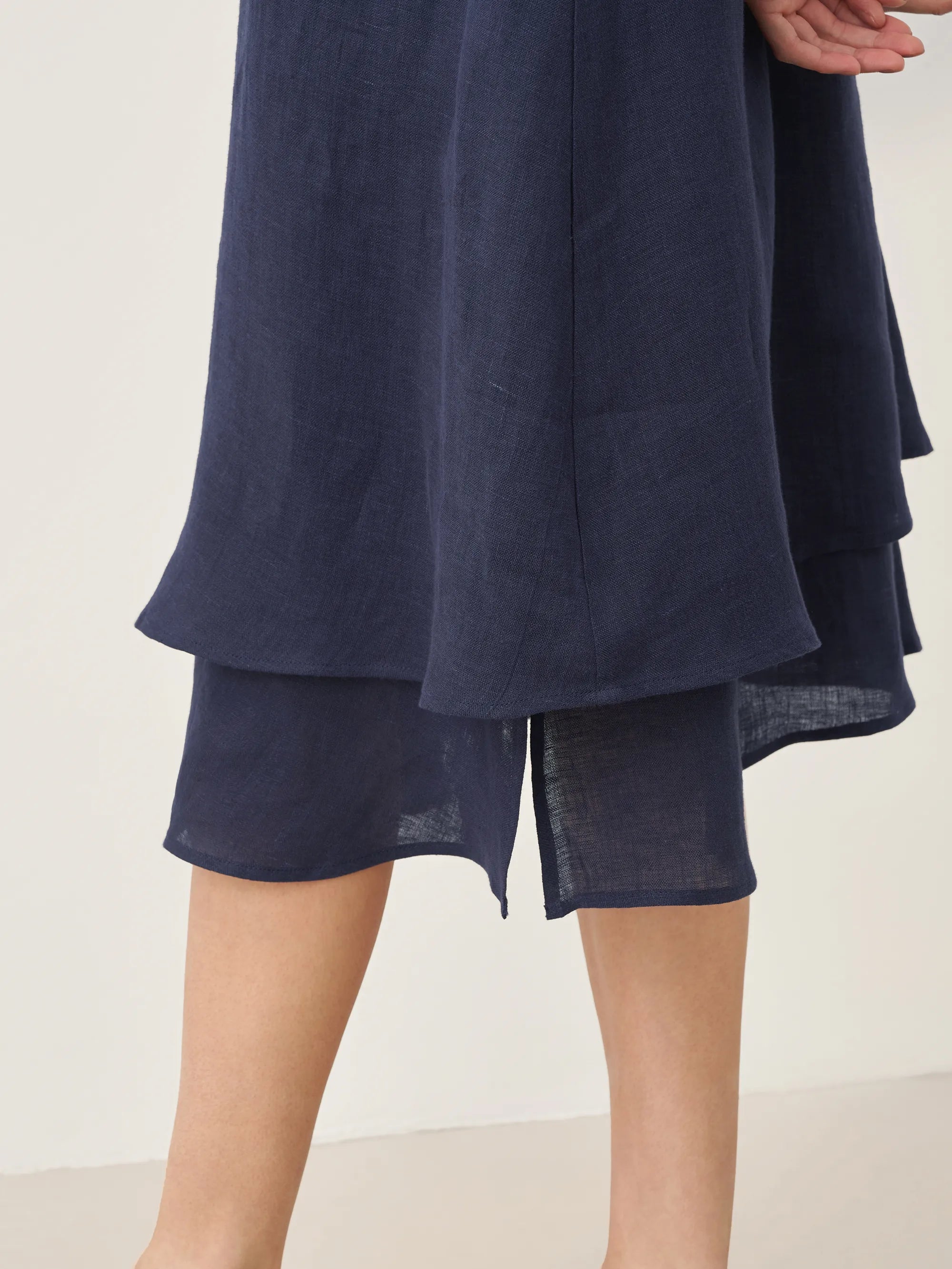 100% Linen V-Neck Double-Layer Midi Dress JAYDA - DRESSES-Linen