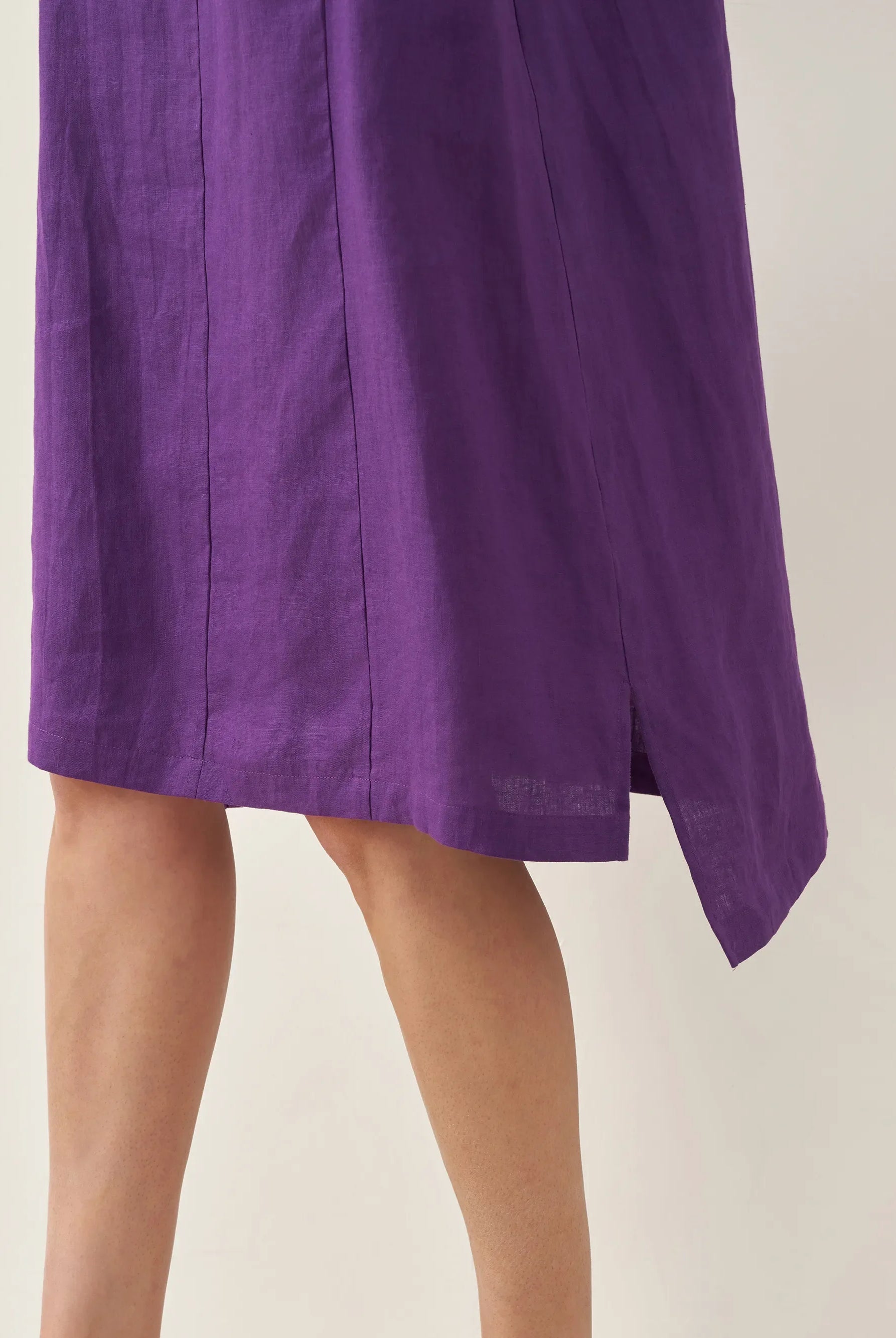 100% Linen V-Neck Pullover Midi Dress - DRESSES-Linen