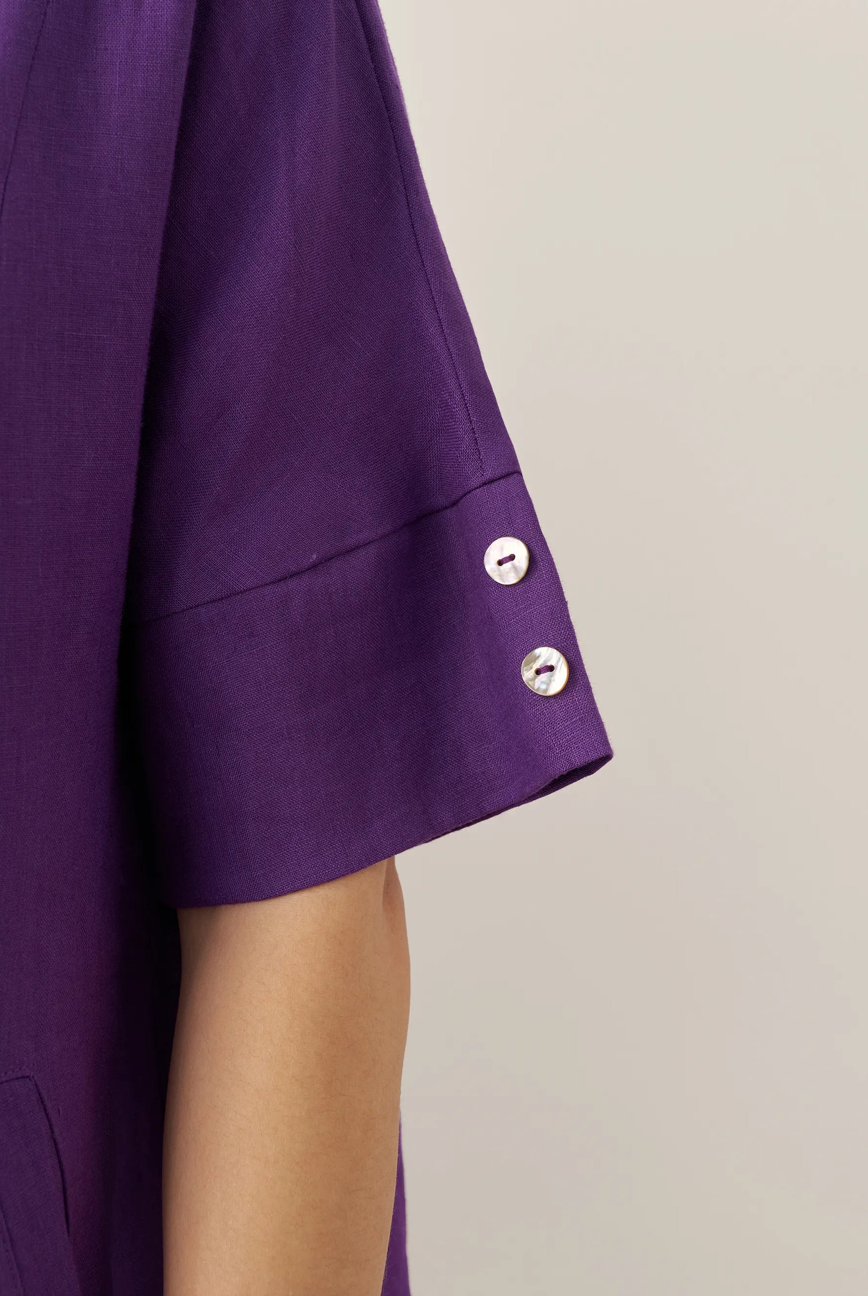 100% Linen V-Neck Pullover Midi Dress - DRESSES-Linen