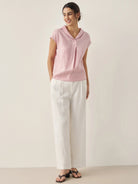 100% Linen Shawl V-Neck Cap Sleeves Top ELARA - TOPS-Linen Blouses