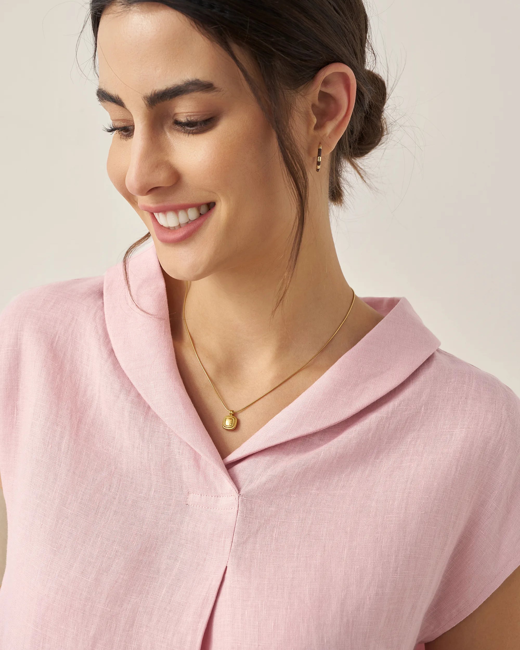100% Linen Shawl V-Neck Cap Sleeves Top ELARA - TOPS-Linen Blouses