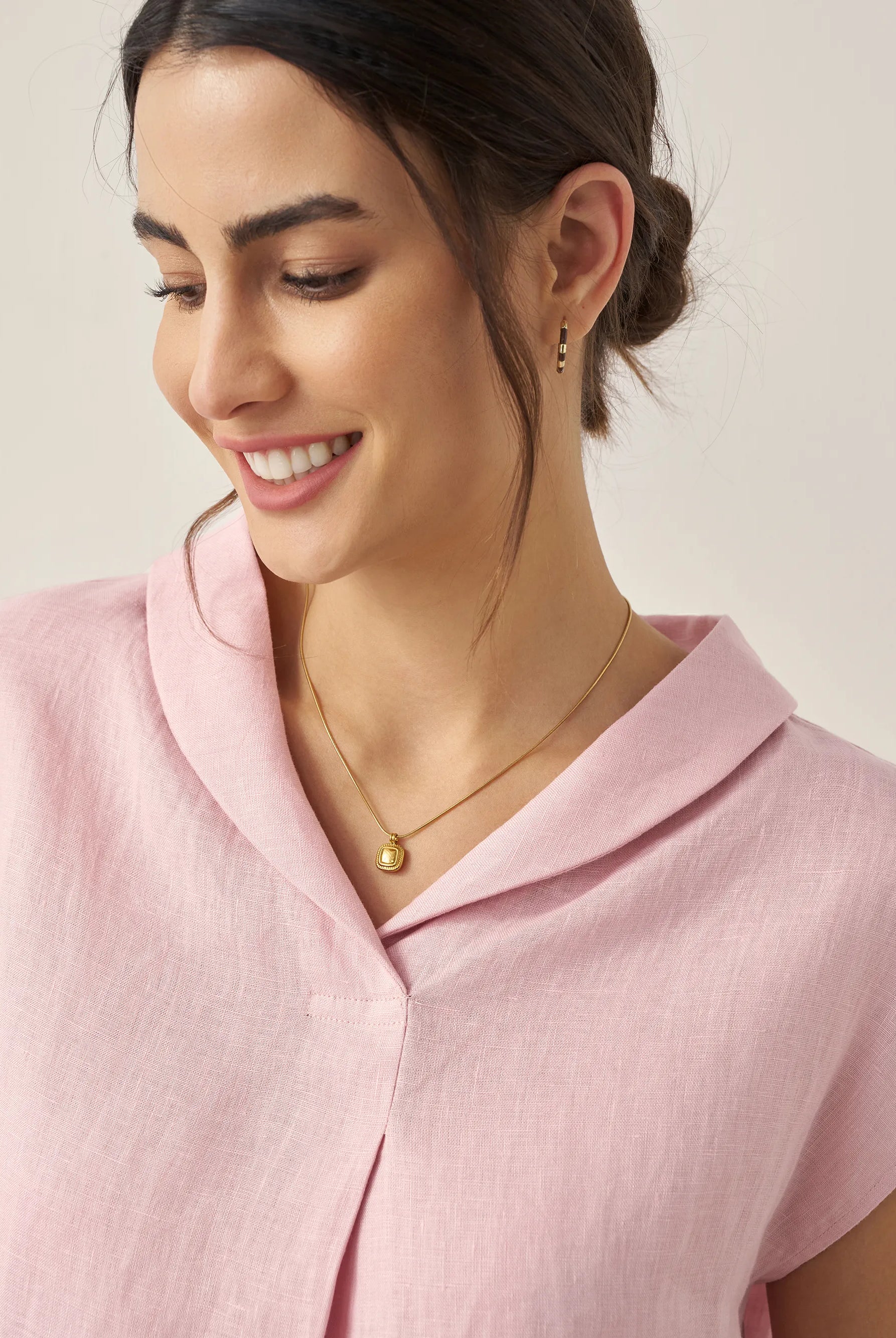 100% Linen Shawl V-Neck Cap Sleeves Top ELARA - TOPS-Linen Blouses