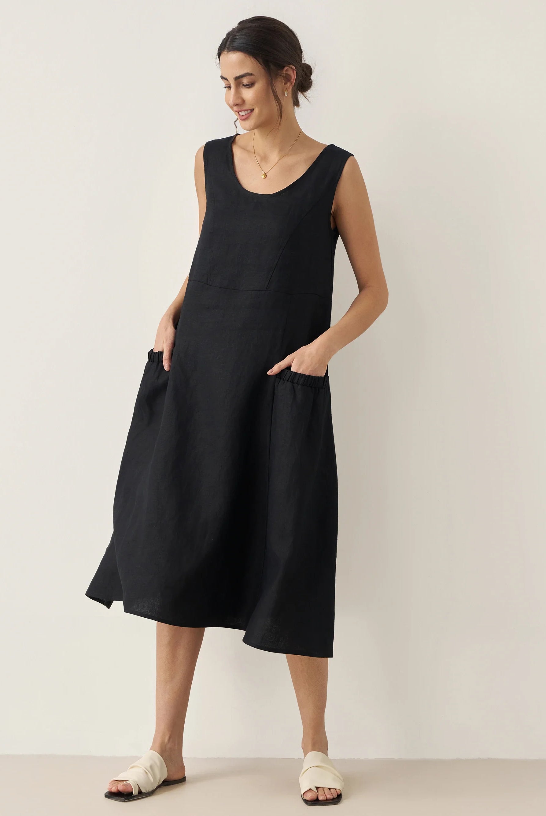 100% Linen Swing Beach Tank Dress GIANA - DRESSES-Linen Midi