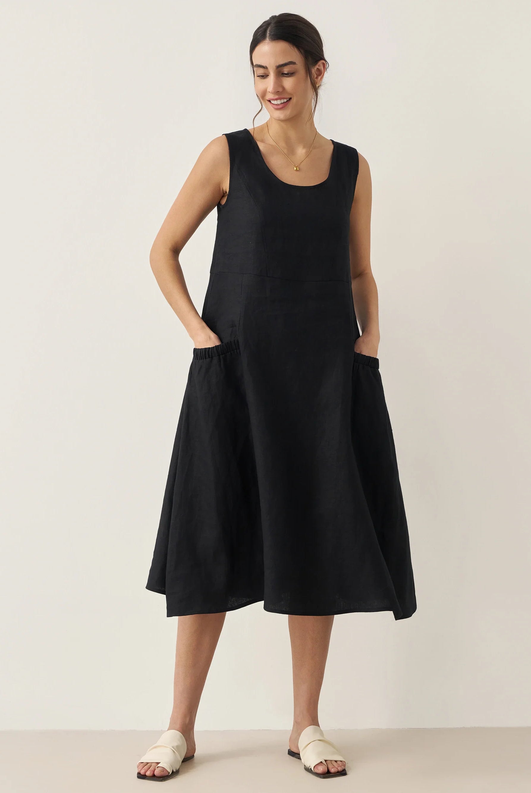 100% Linen Swing Beach Tank Dress GIANA - DRESSES-Linen Midi