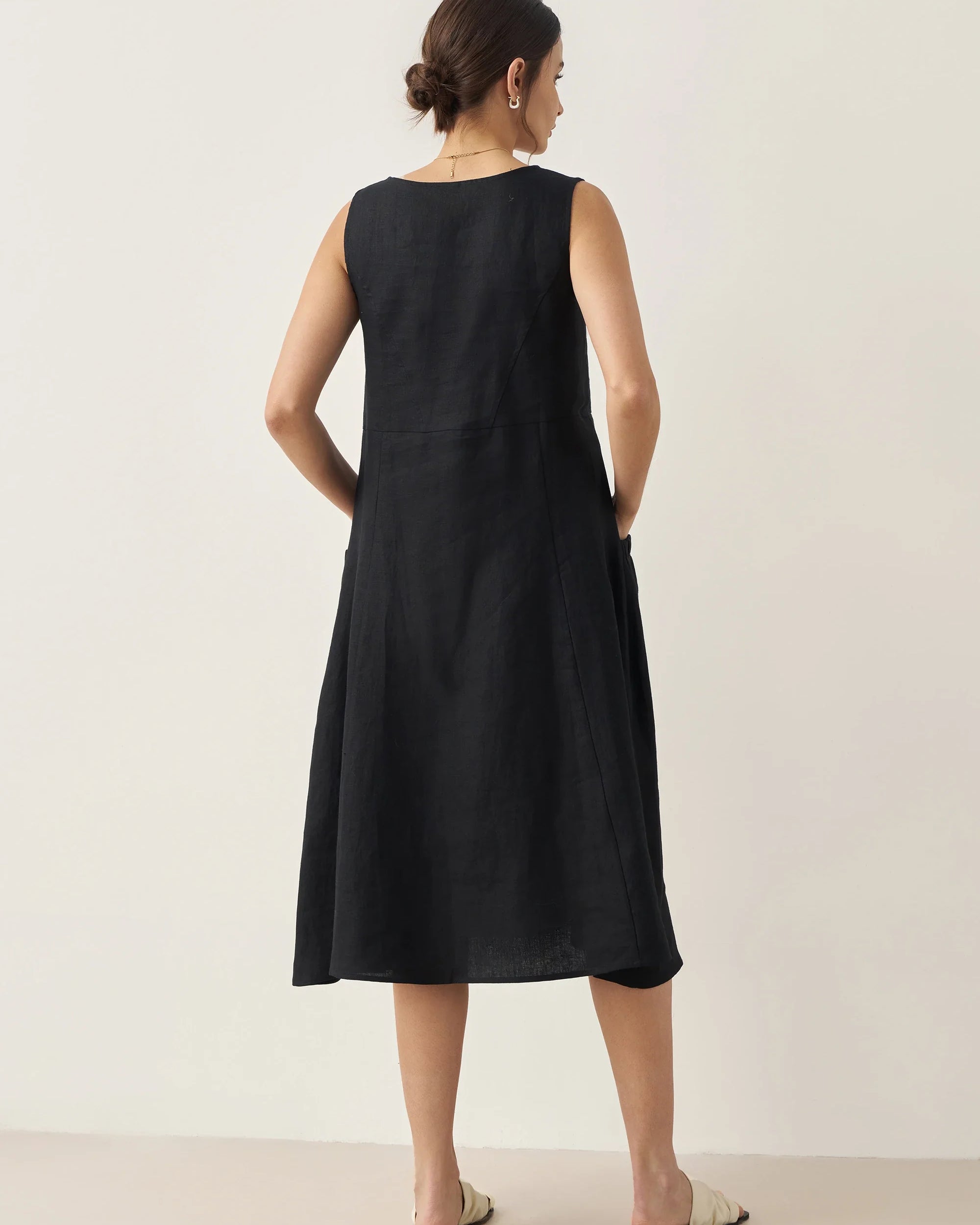100% Linen Swing Beach Tank Dress GIANA - DRESSES-Linen Midi