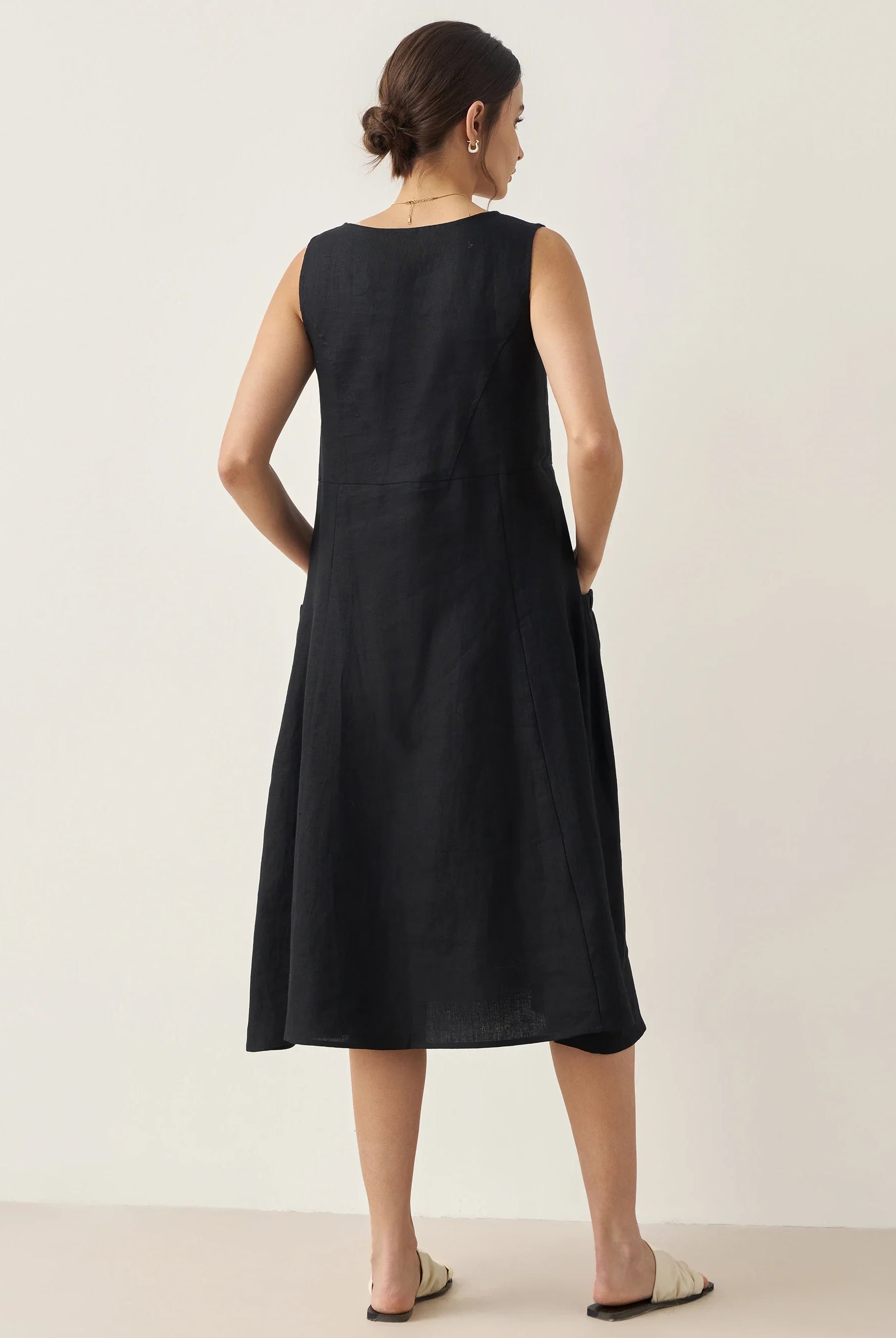 100% Linen Swing Beach Tank Dress GIANA - DRESSES-Linen Midi