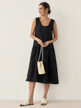 100% Linen Swing Beach Tank Dress GIANA - Charcoal Black / XS - DRESSES-Linen Midi
