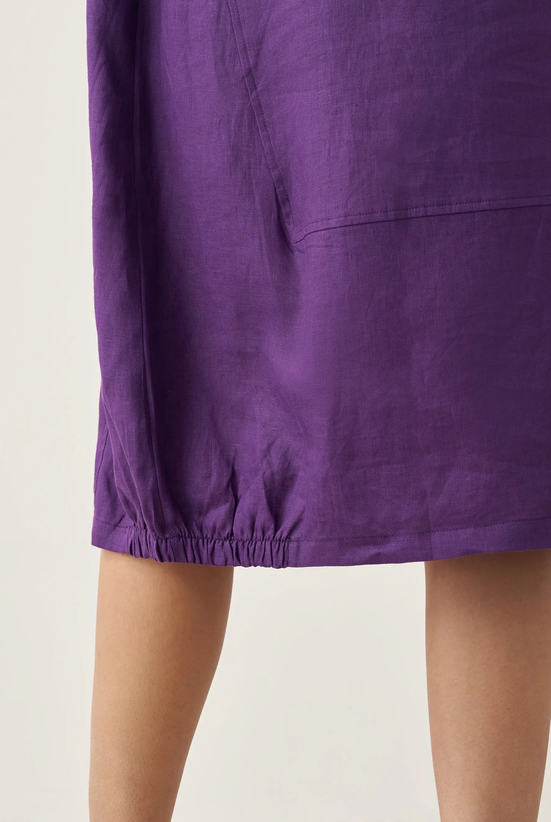 100% Linen Collarless Mid-Length Dress SOFIA - DRESSES-Linen Midi