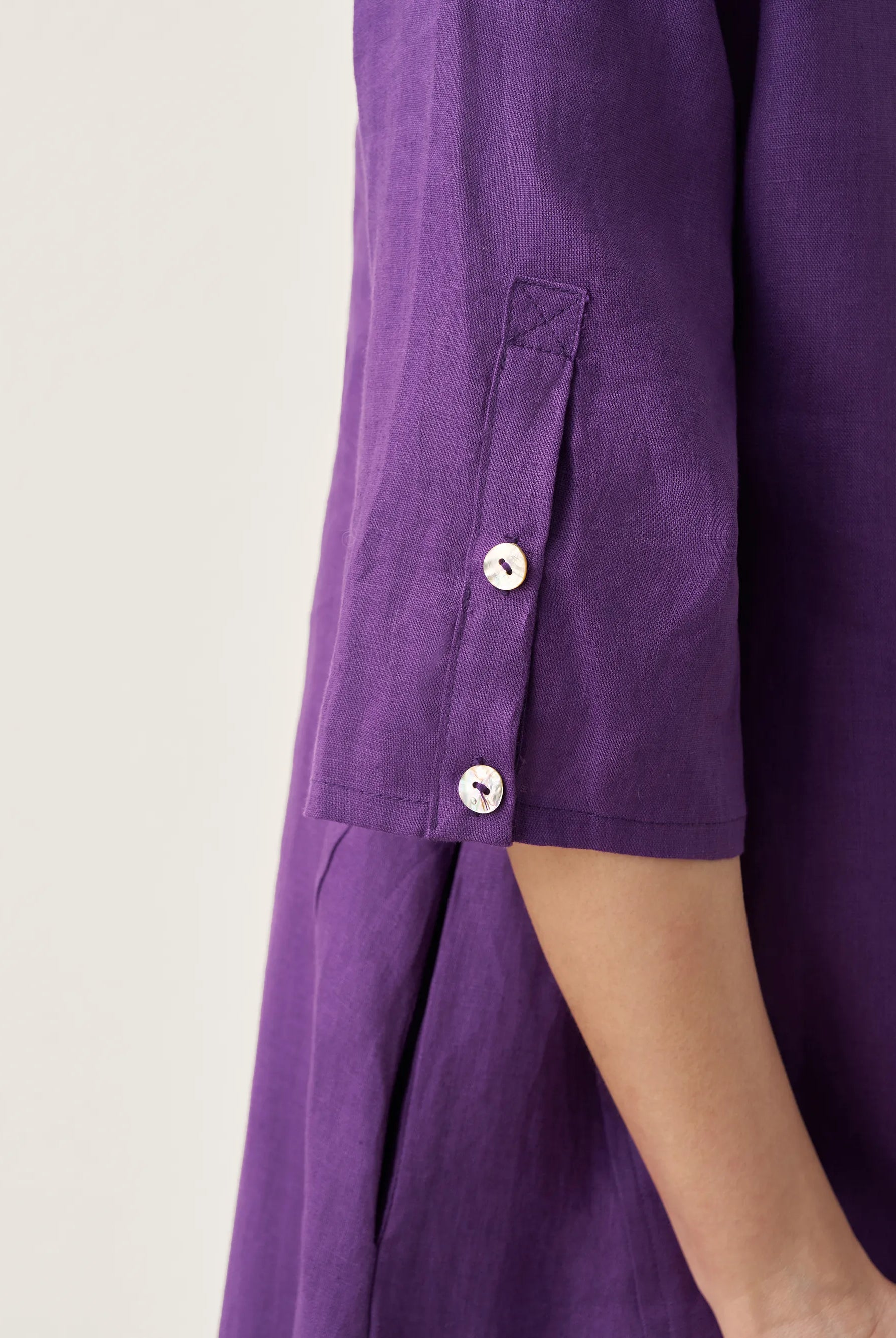 100% Linen Collarless Mid-Length Dress SOFIA - DRESSES-Linen Midi