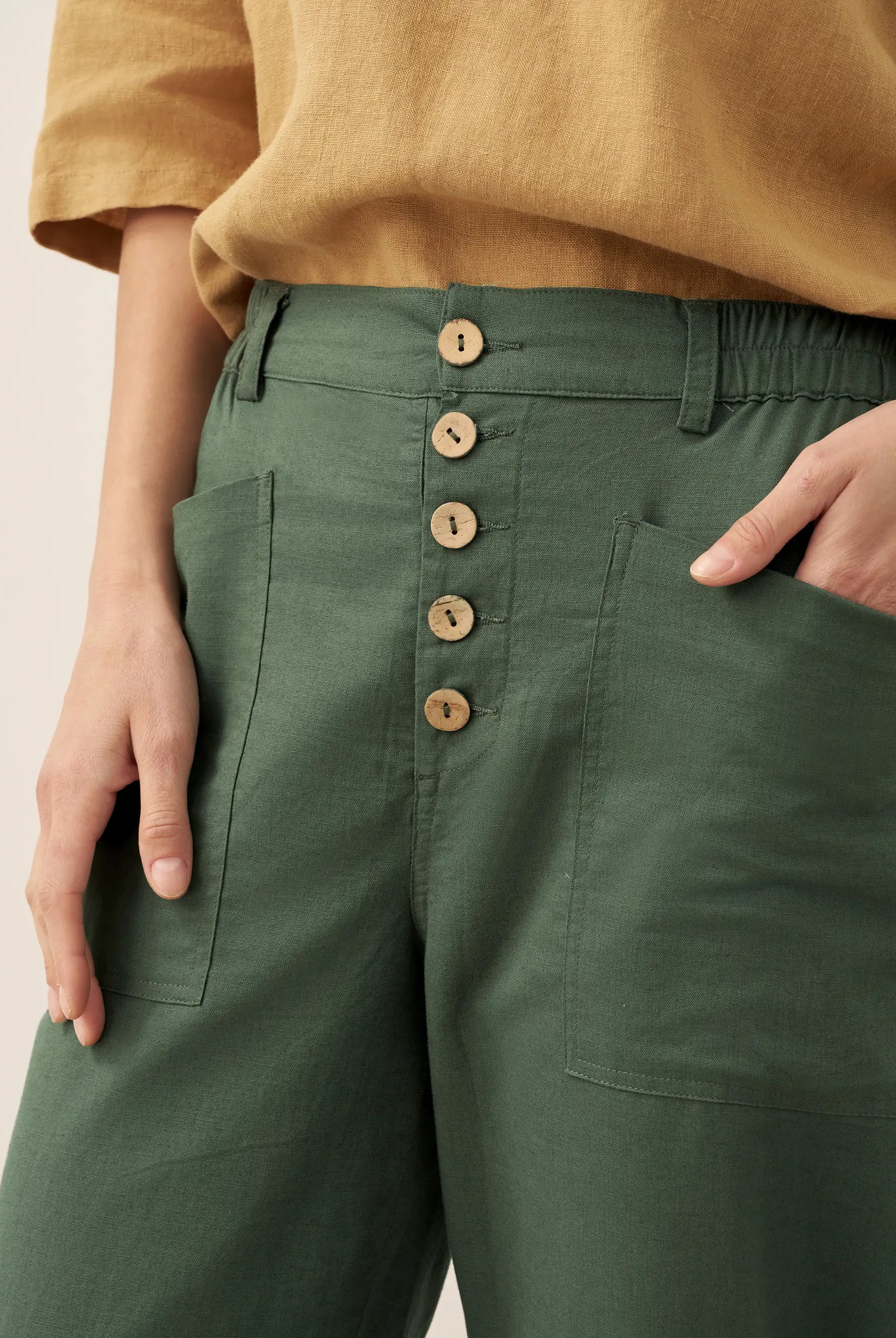 Linen Simple Button Fly Trousers HEIDI by LINTICO for women
