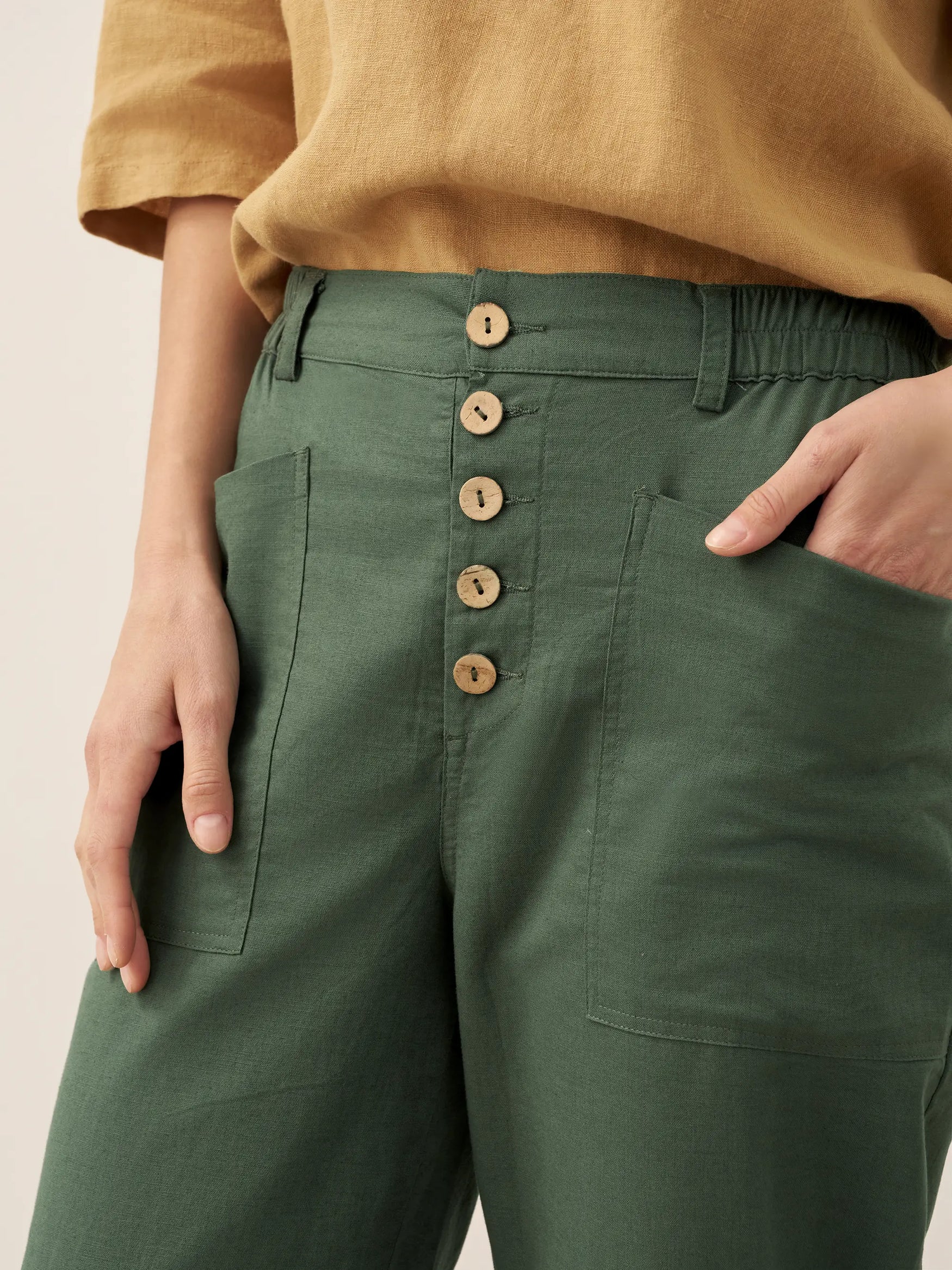 Linen Simple Button Fly Trousers HEIDI by LINTICO for women