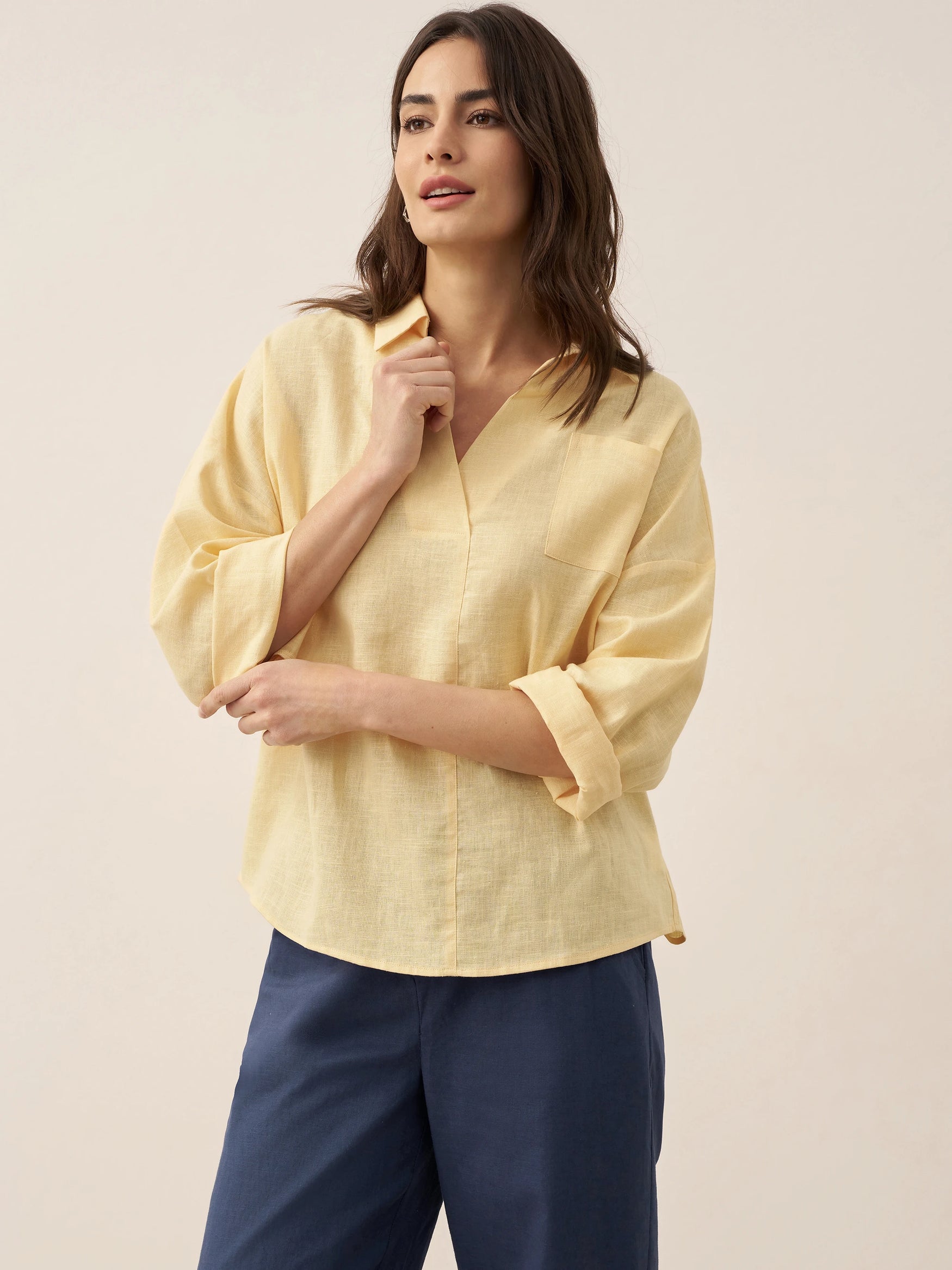 Linen Oversized Fit Pocket Shirt ELOWEN by LINTICO for women