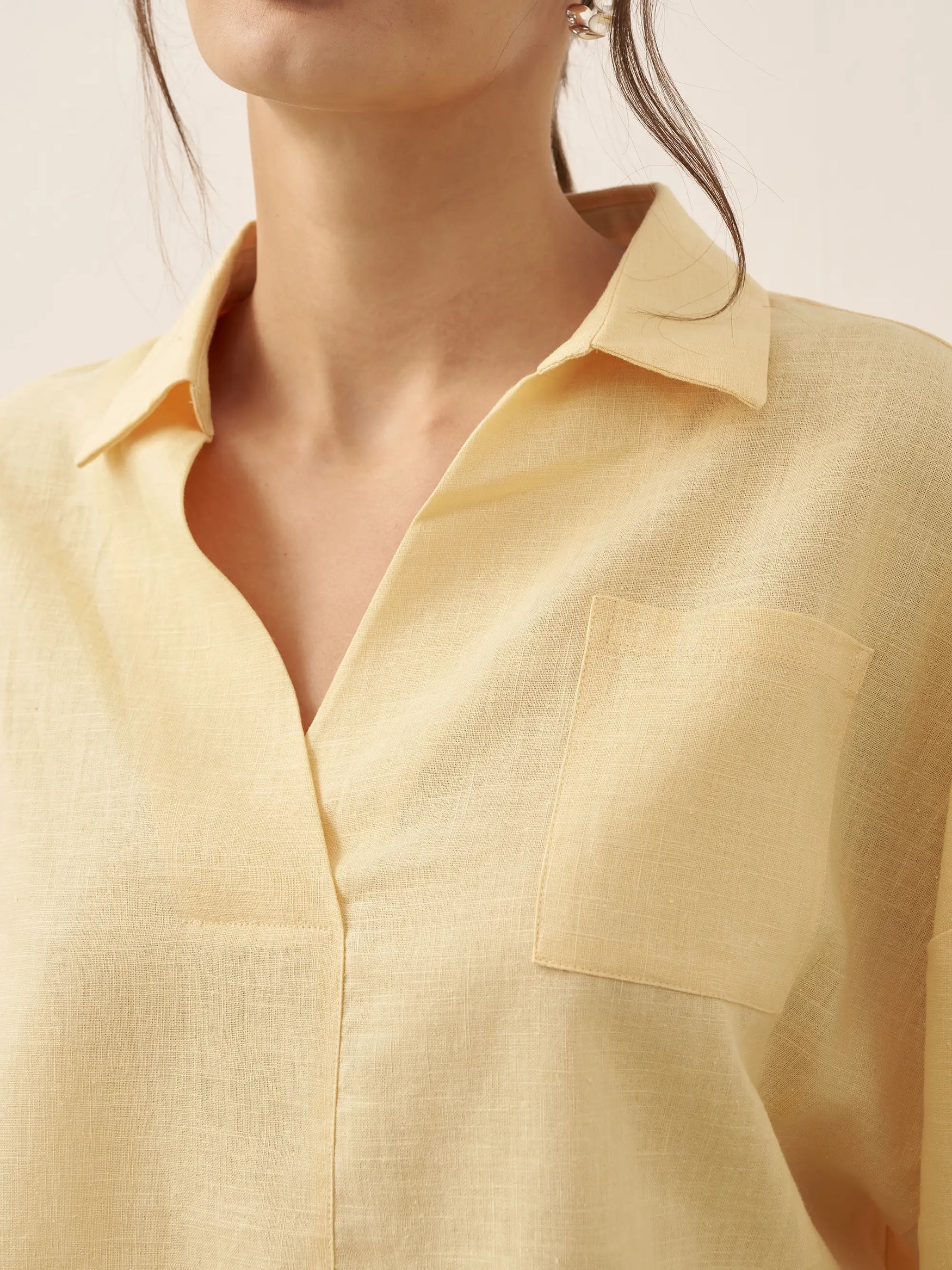 Linen Oversized Fit Pocket Shirt ELOWEN by LINTICO for women