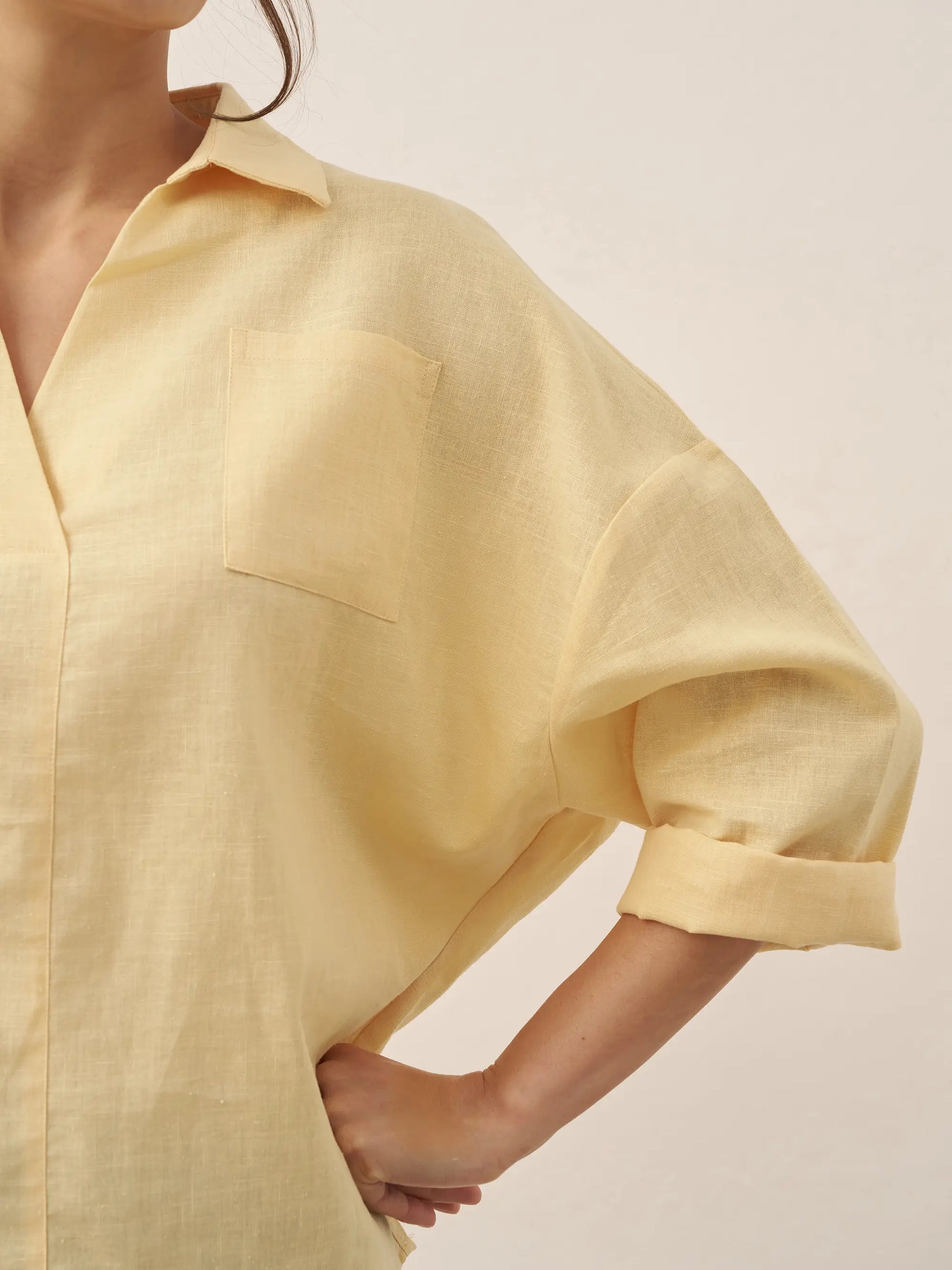Linen Oversized Fit Pocket Shirt ELOWEN by LINTICO for women