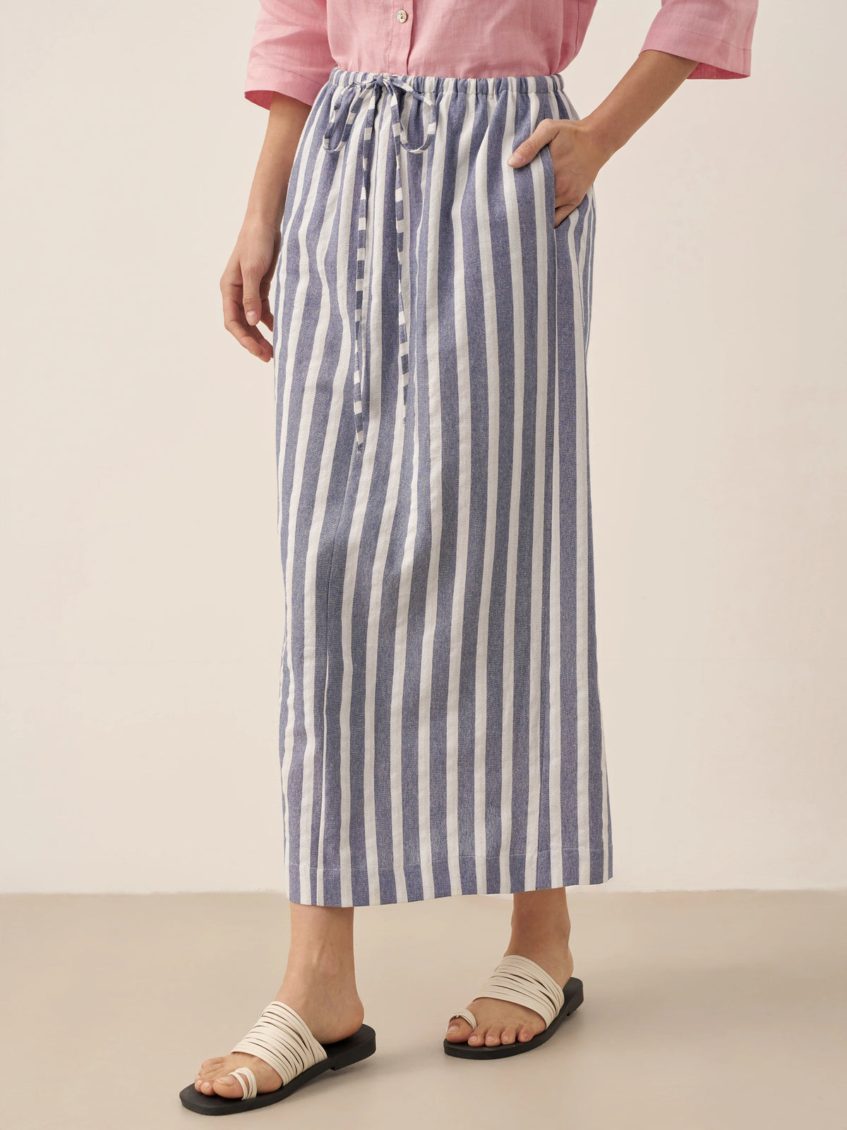 Linen Striped Drawstring Skirt ELISE by LINTICO for women