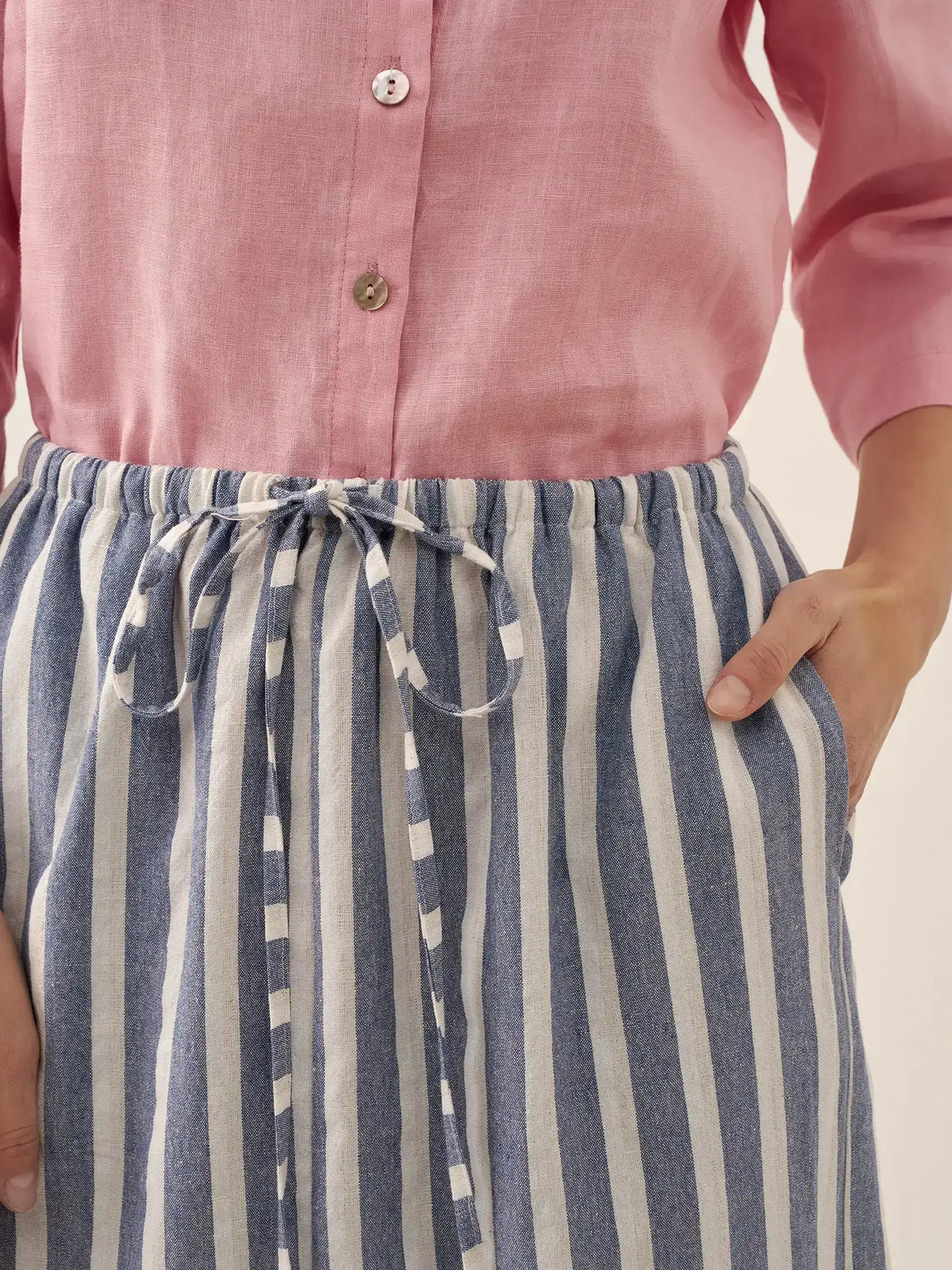 Linen Striped Drawstring Skirt ELISE by LINTICO for women