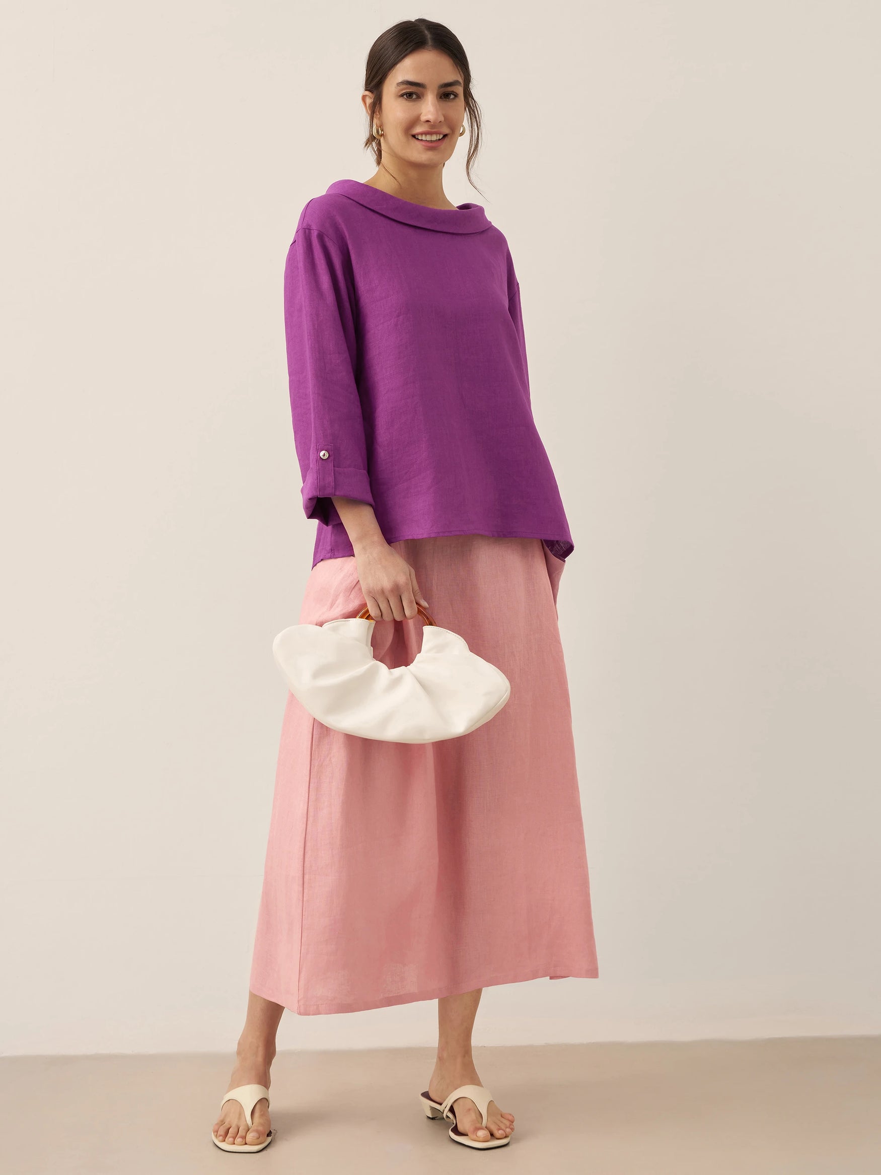 Linen-Cotton Elastic Waist Skirt MARINA by LINTICO for women