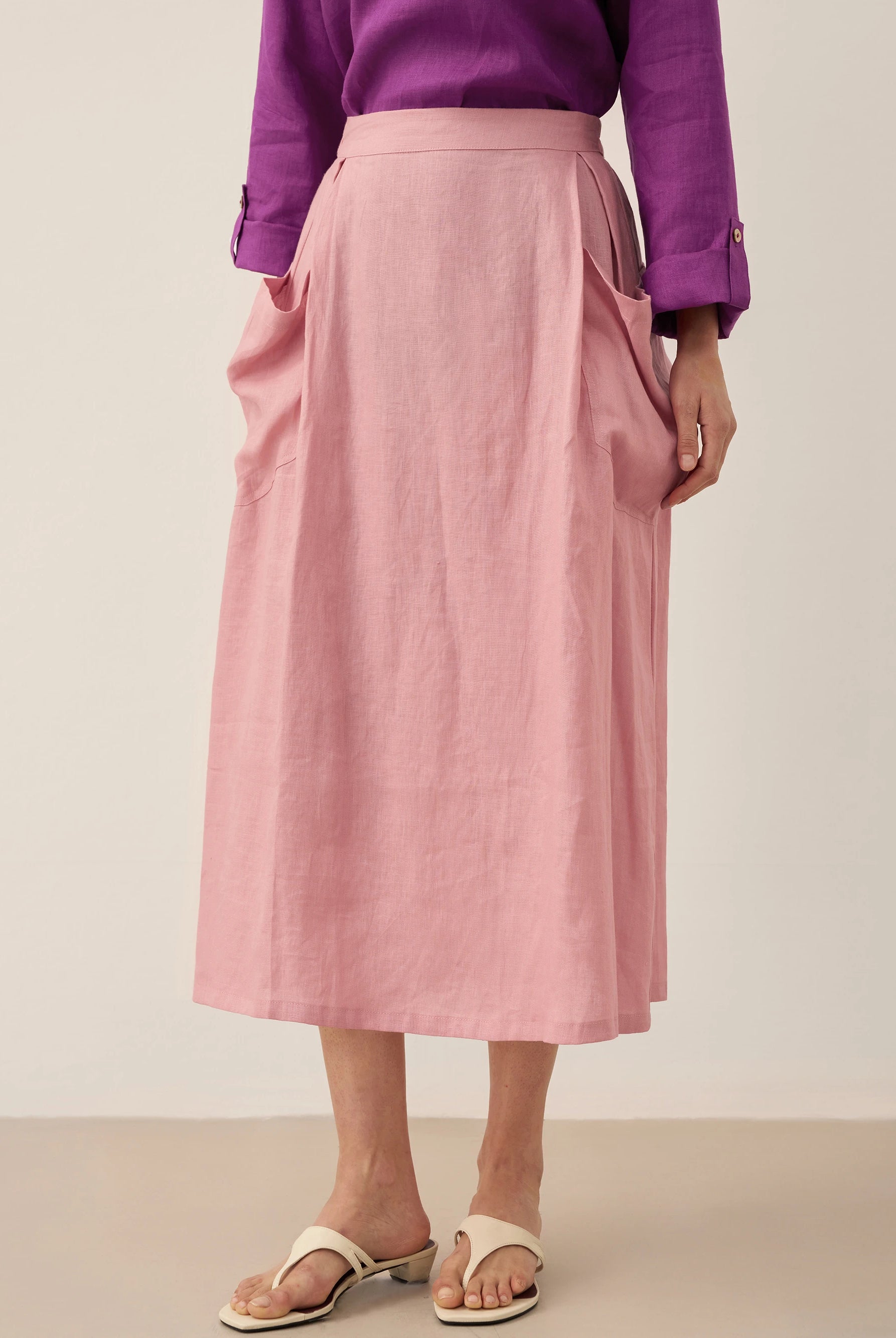 100% Linen Elastic Waist Skirt MARINA by LINTICO for women