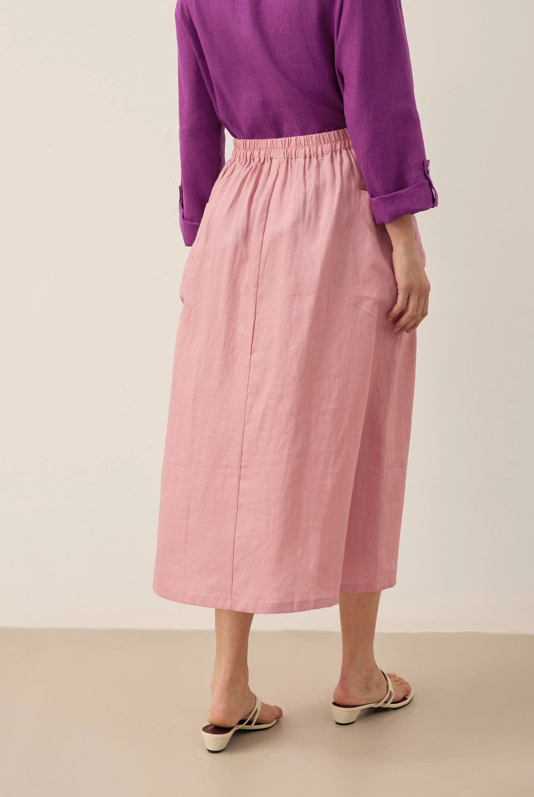 100% Linen Elastic Waist Skirt MARINA by LINTICO for women