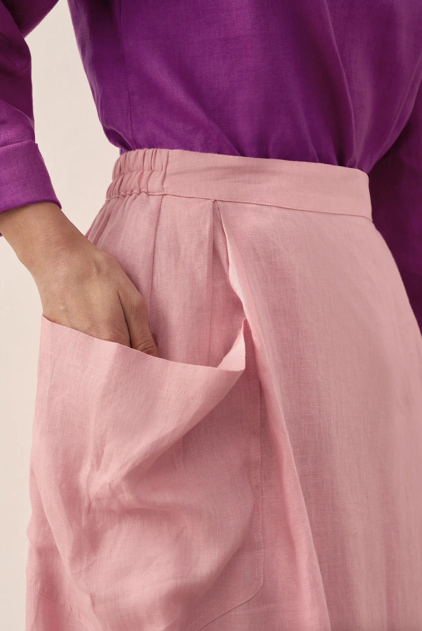 100% Linen Elastic Waist Skirt MARINA by LINTICO for women