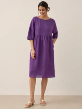 100% Linen A-Line Midi Dress VALENCIA by LINTICO for women