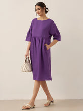 100% Linen A-Line Midi Dress VALENCIA by LINTICO for women