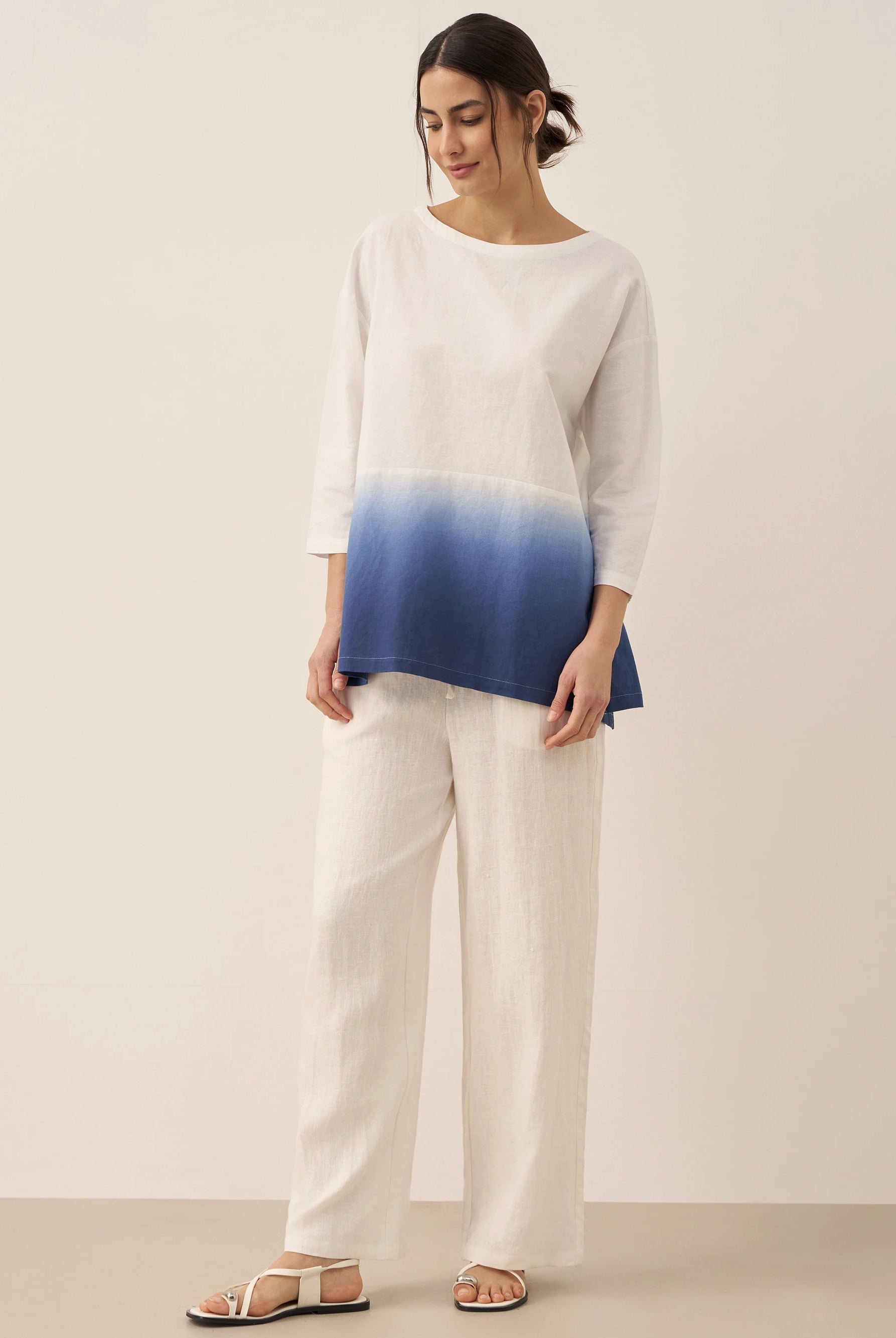 Linen White Boat Neck Oversized Top AVA by LINTICO for women