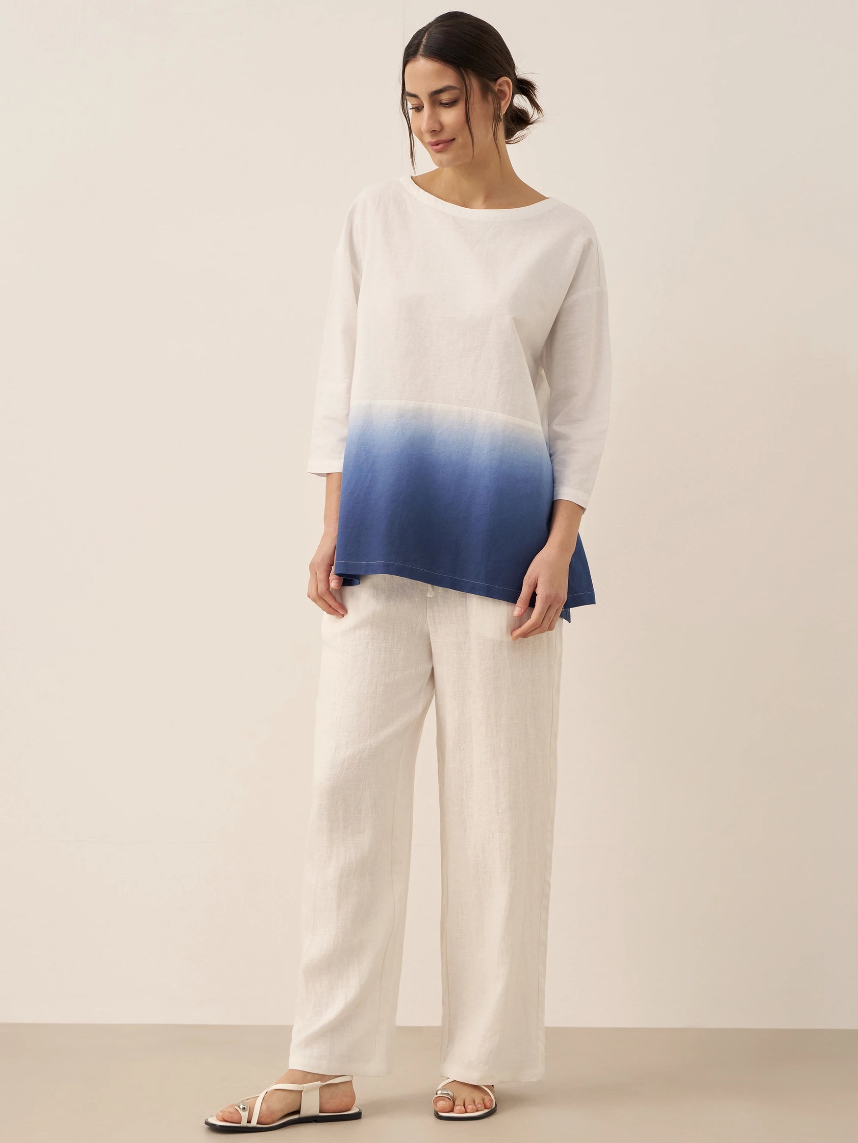 Linen White Boat Neck Oversized Top AVA by LINTICO for women
