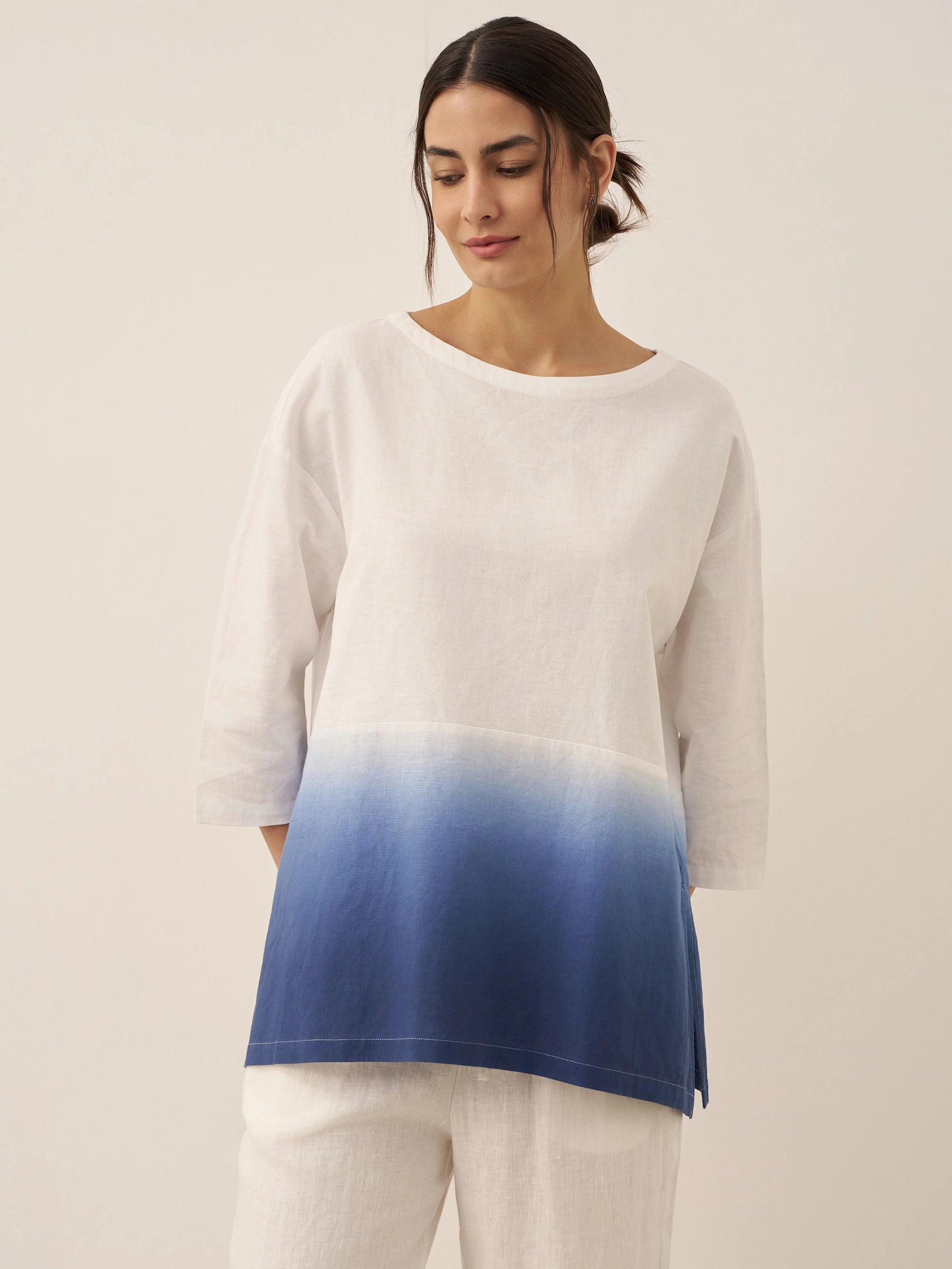 Linen White Boat Neck Oversized Top AVA by LINTICO for women