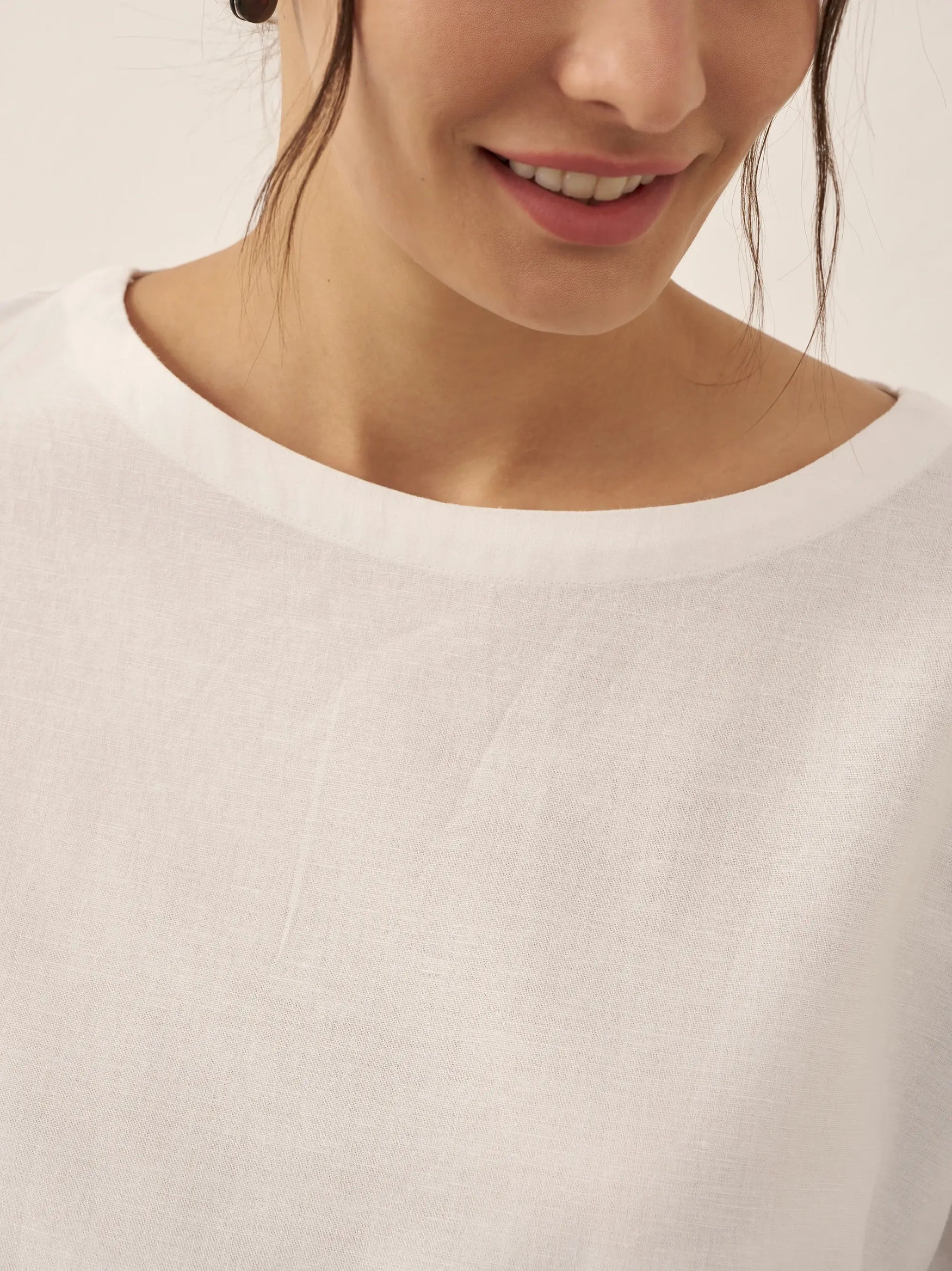 Linen White Boat Neck Oversized Top AVA by LINTICO for women