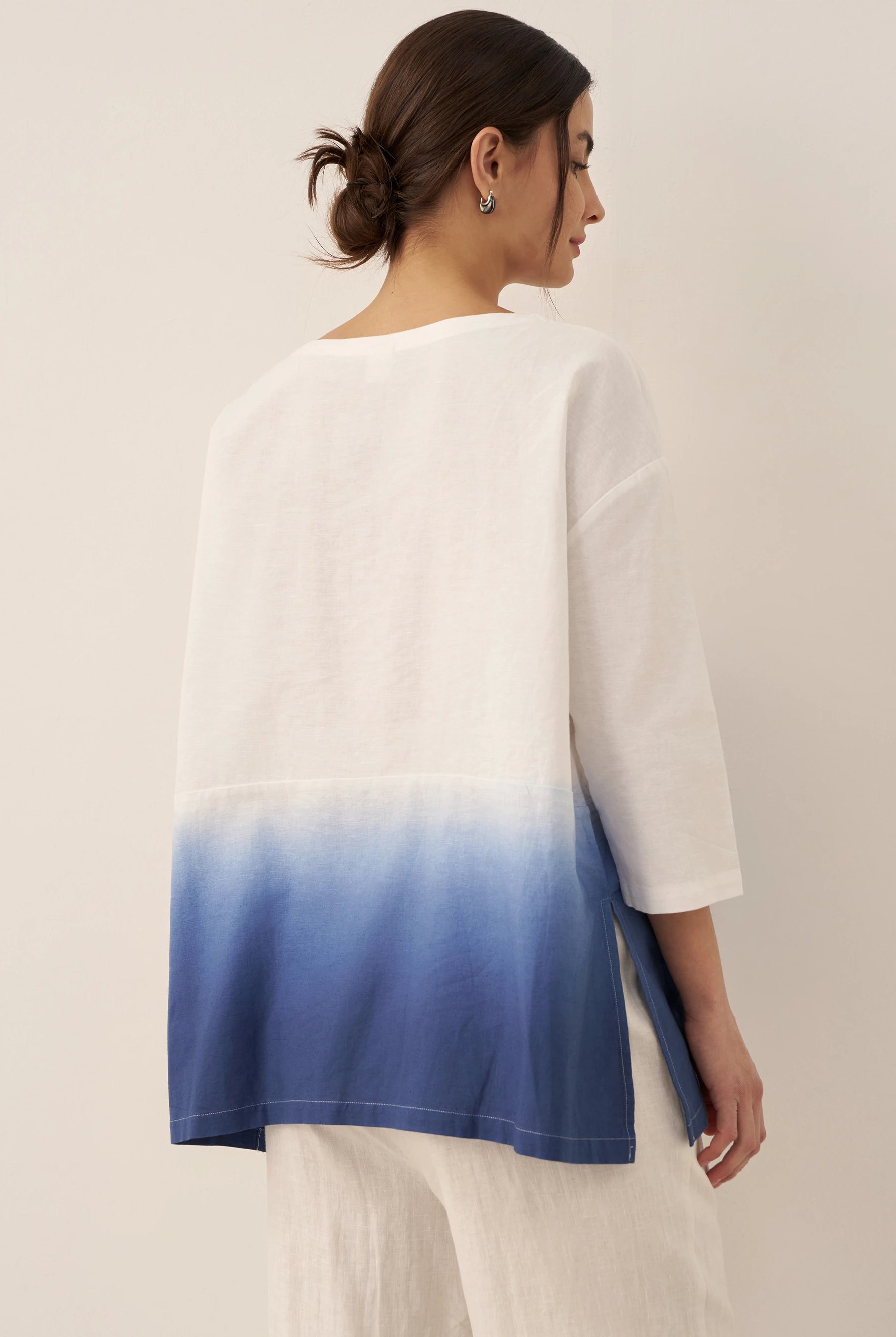 Linen White Boat Neck Oversized Top AVA by LINTICO for women