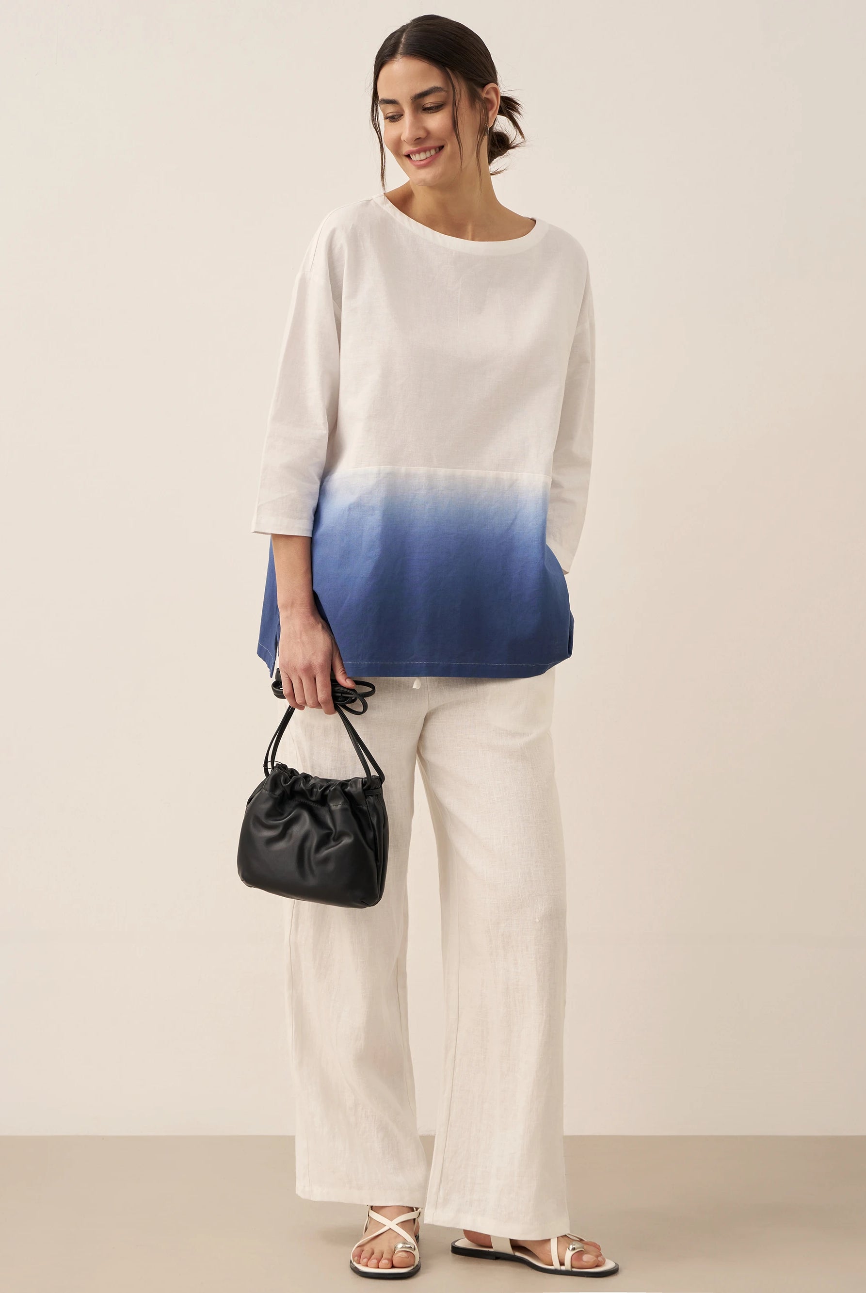 Linen White Boat Neck Oversized Top AVA by LINTICO for women