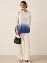 Linen White Boat Neck Oversized Top AVA by LINTICO for women
