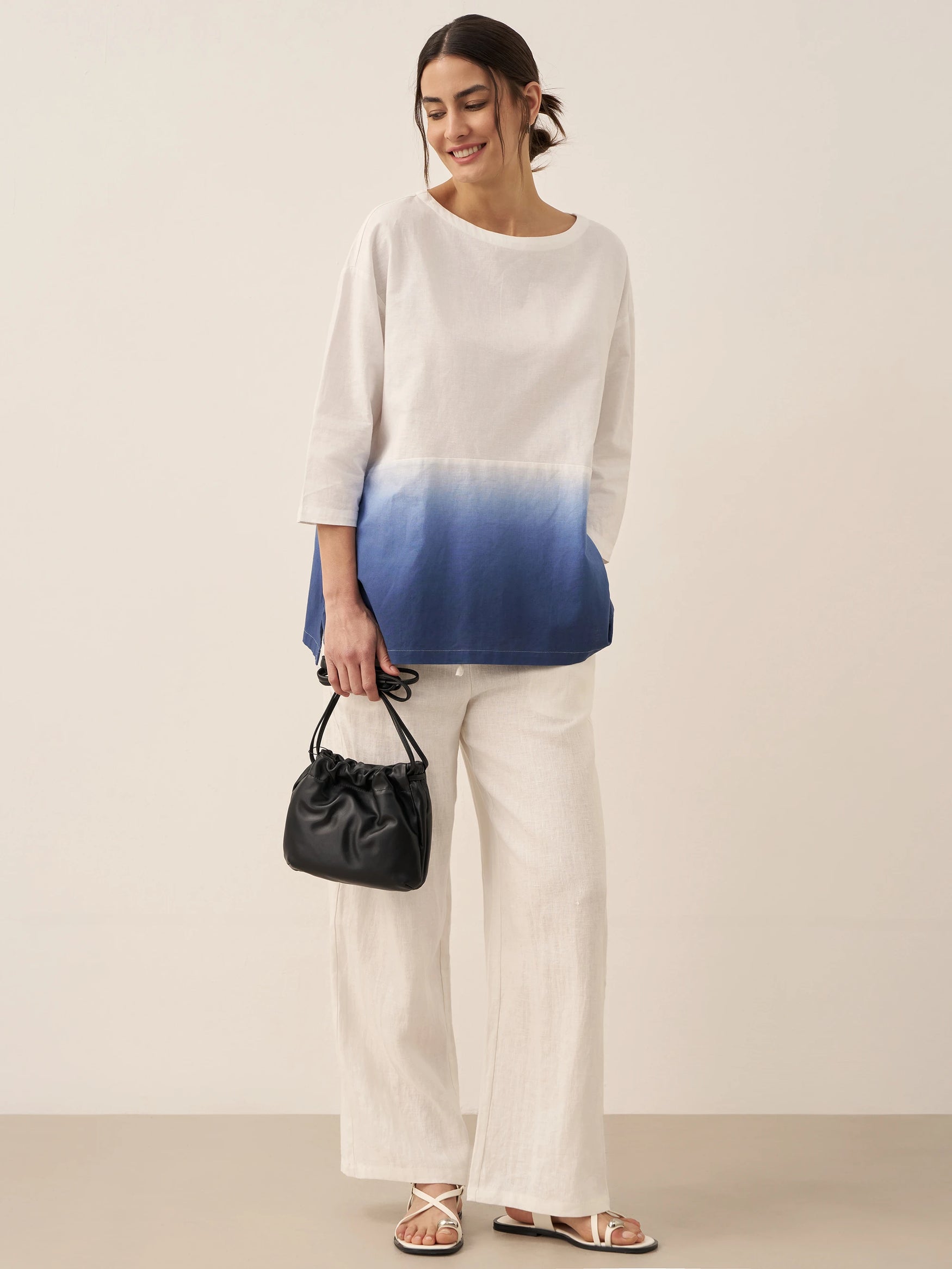 Linen White Boat Neck Oversized Top AVA by LINTICO for women