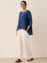 100% Linen Round Neck Artistic Stripe Top FLORENCE by LINTICO for women