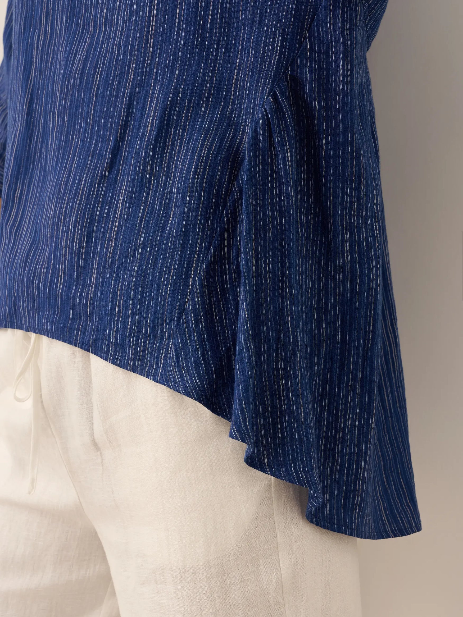 100% Linen Round Neck Artistic Stripe Top FLORENCE by LINTICO for women