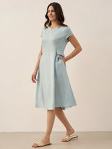 100% Linen Natural Summer V-Neck Dress ALEXA by LINTICO for women