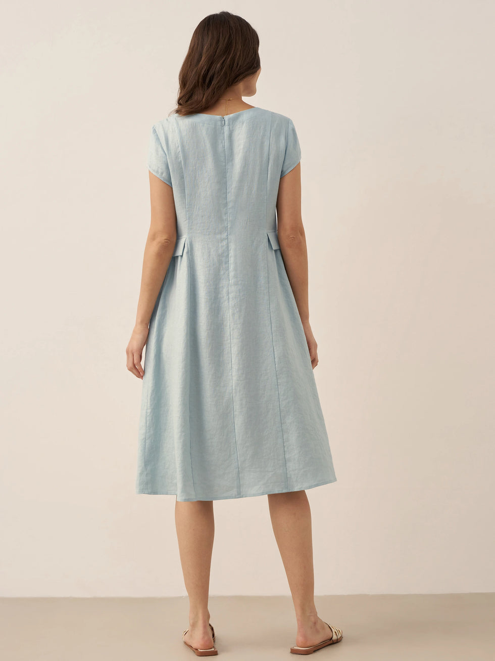 100% Linen Natural Summer V-Neck Dress ALEXA by LINTICO for women