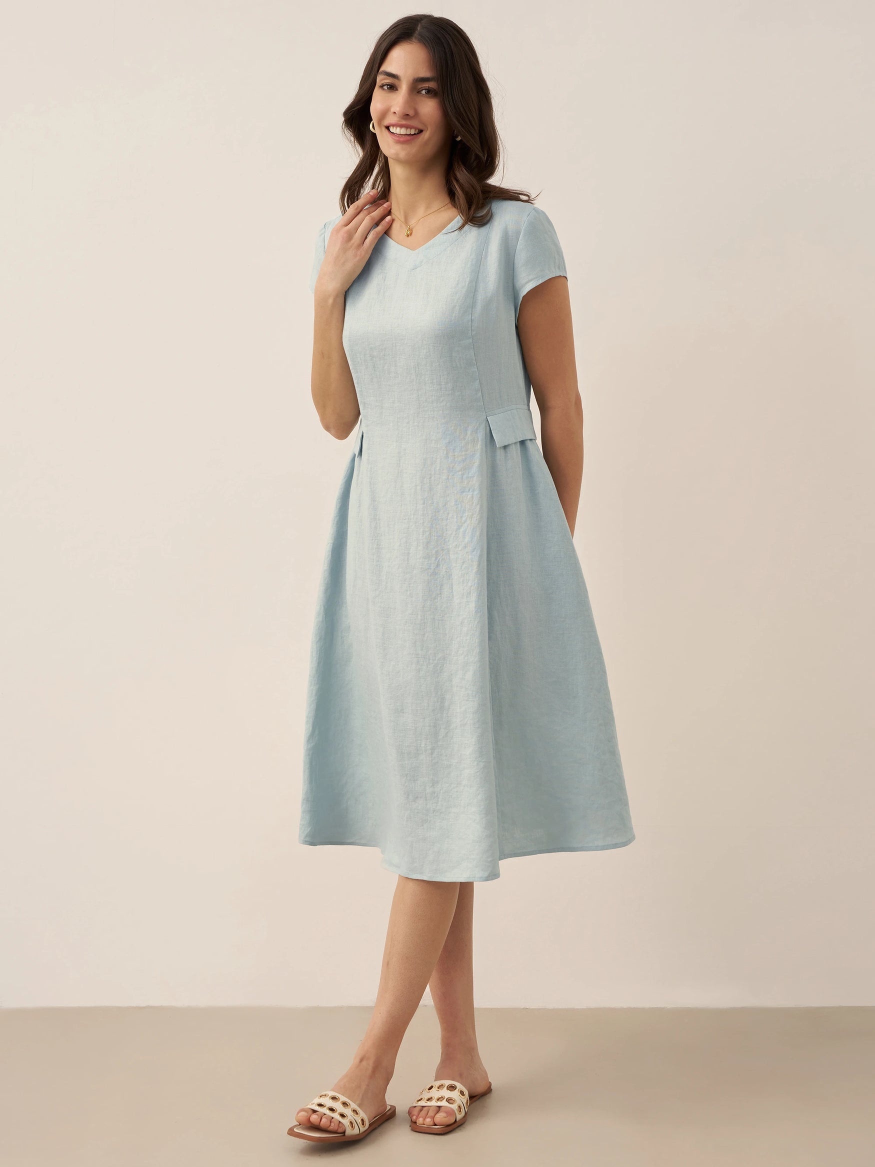 100% Linen Natural Summer V-Neck Dress ALEXA by LINTICO for women