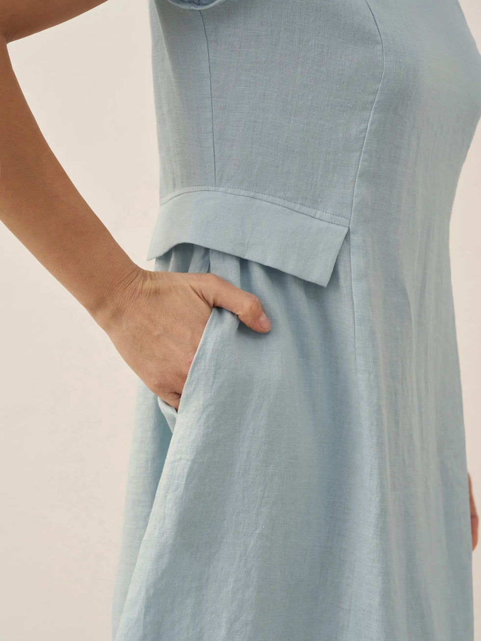 100% Linen Natural Summer V-Neck Dress ALEXA by LINTICO for women