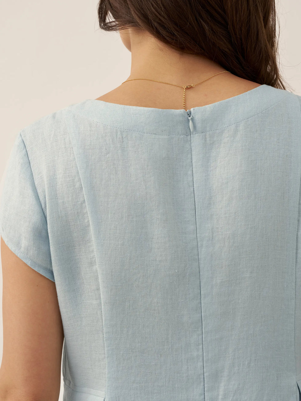 100% Linen Natural Summer V-Neck Dress ALEXA by LINTICO for women