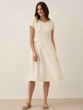 100% Linen Natural Summer V-Neck Dress ALEXA by LINTICO for women