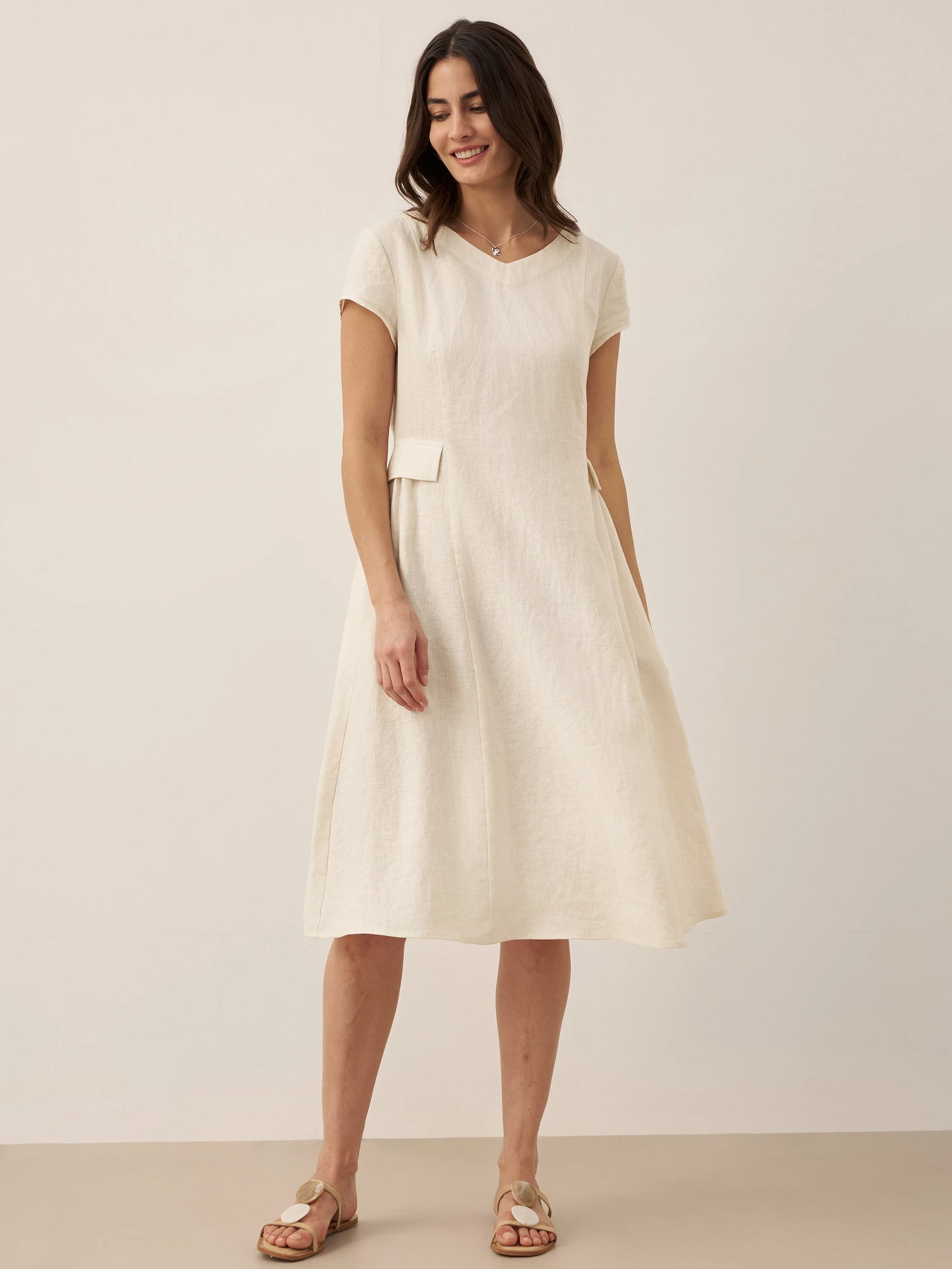 100% Linen Natural Summer V-Neck Dress ALEXA by LINTICO for women