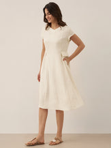 100% Linen Natural Summer V-Neck Dress ALEXA by LINTICO for women